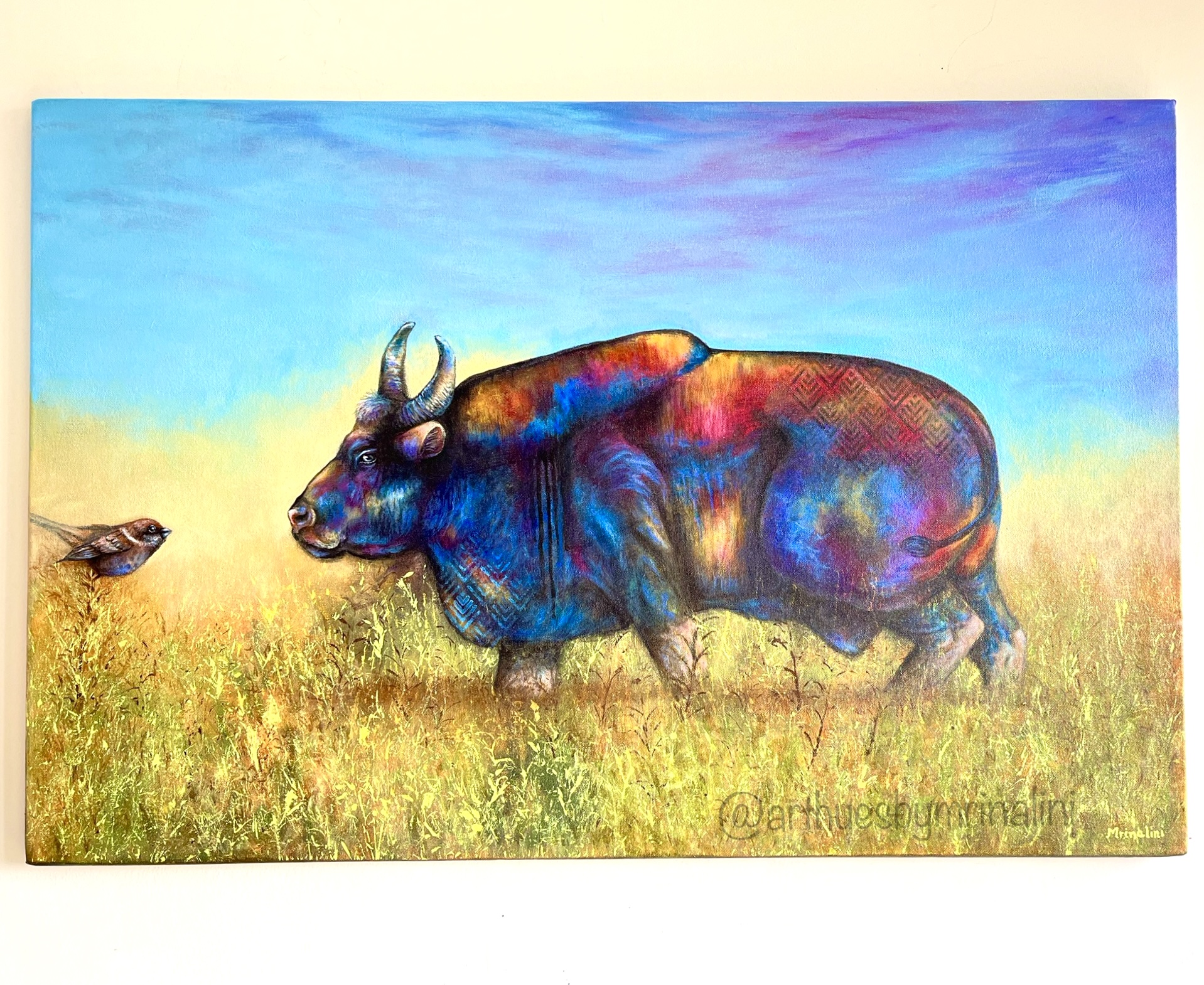 Indian Gaur Original contemporary Wildlife painting for nature enthusiasts