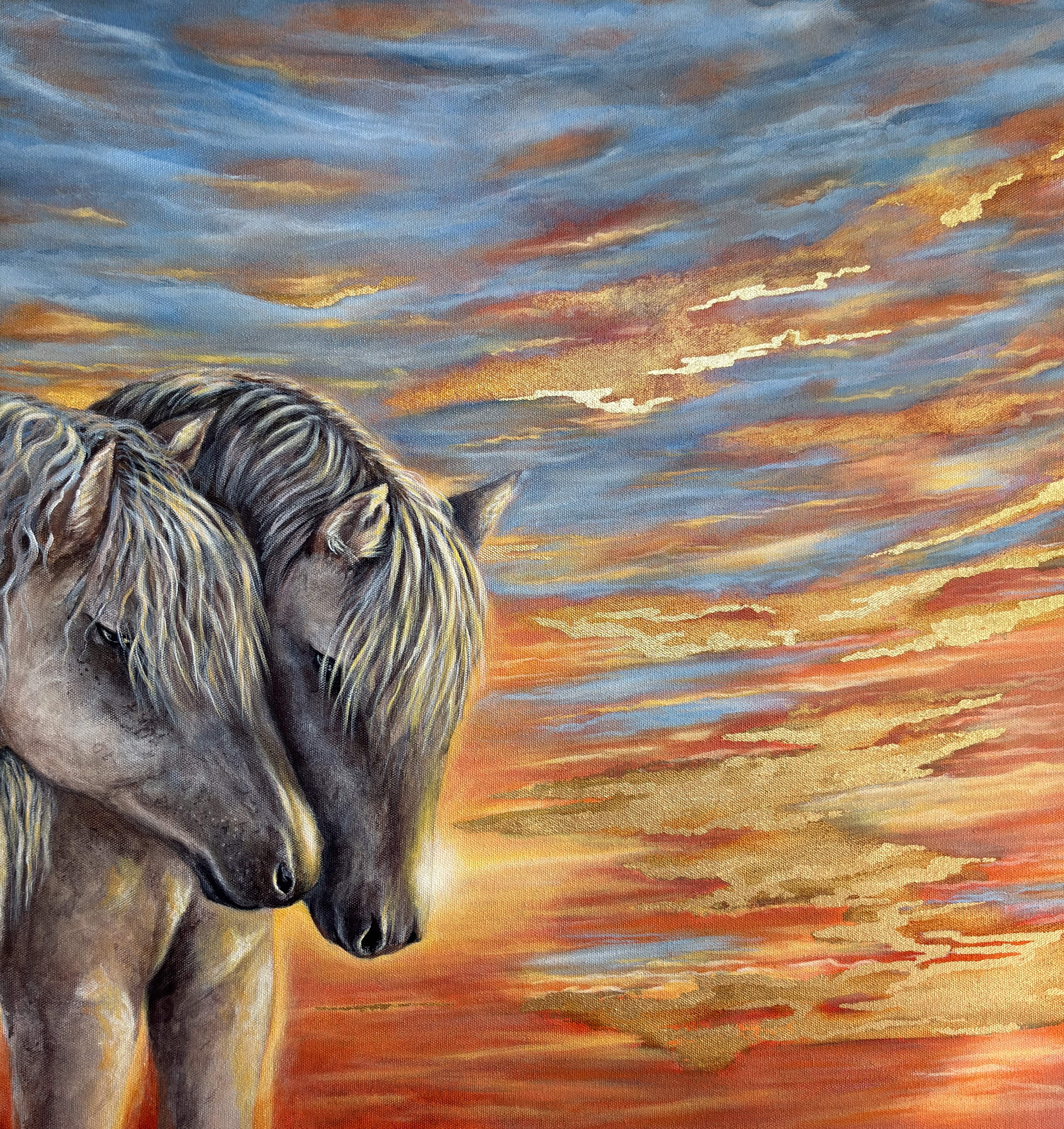 Original Contemporary Horse painting for home, beautiful Sunrise Twilight wall art