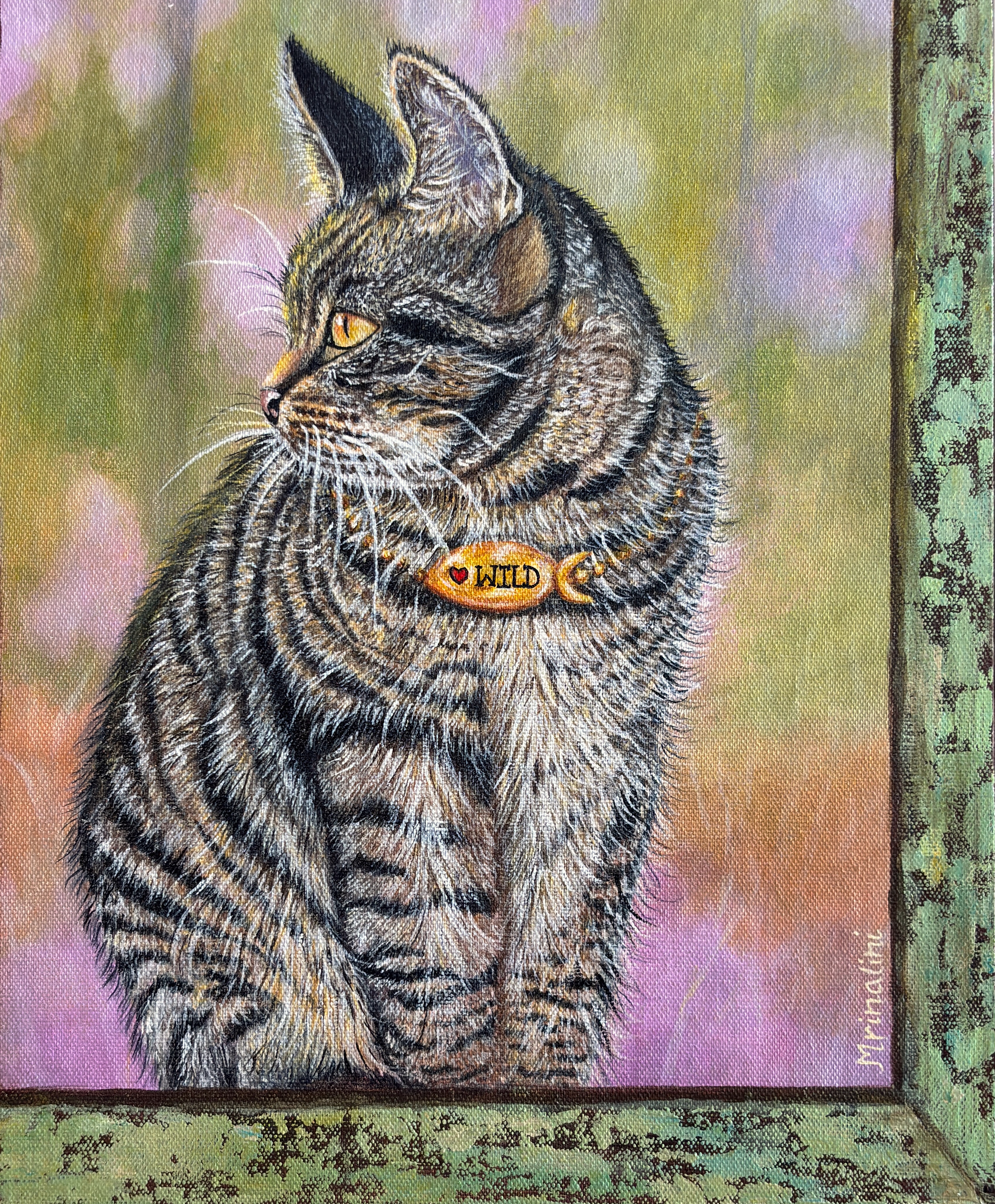 Framed Bengal Cat original painting on canvas - gift for cat people