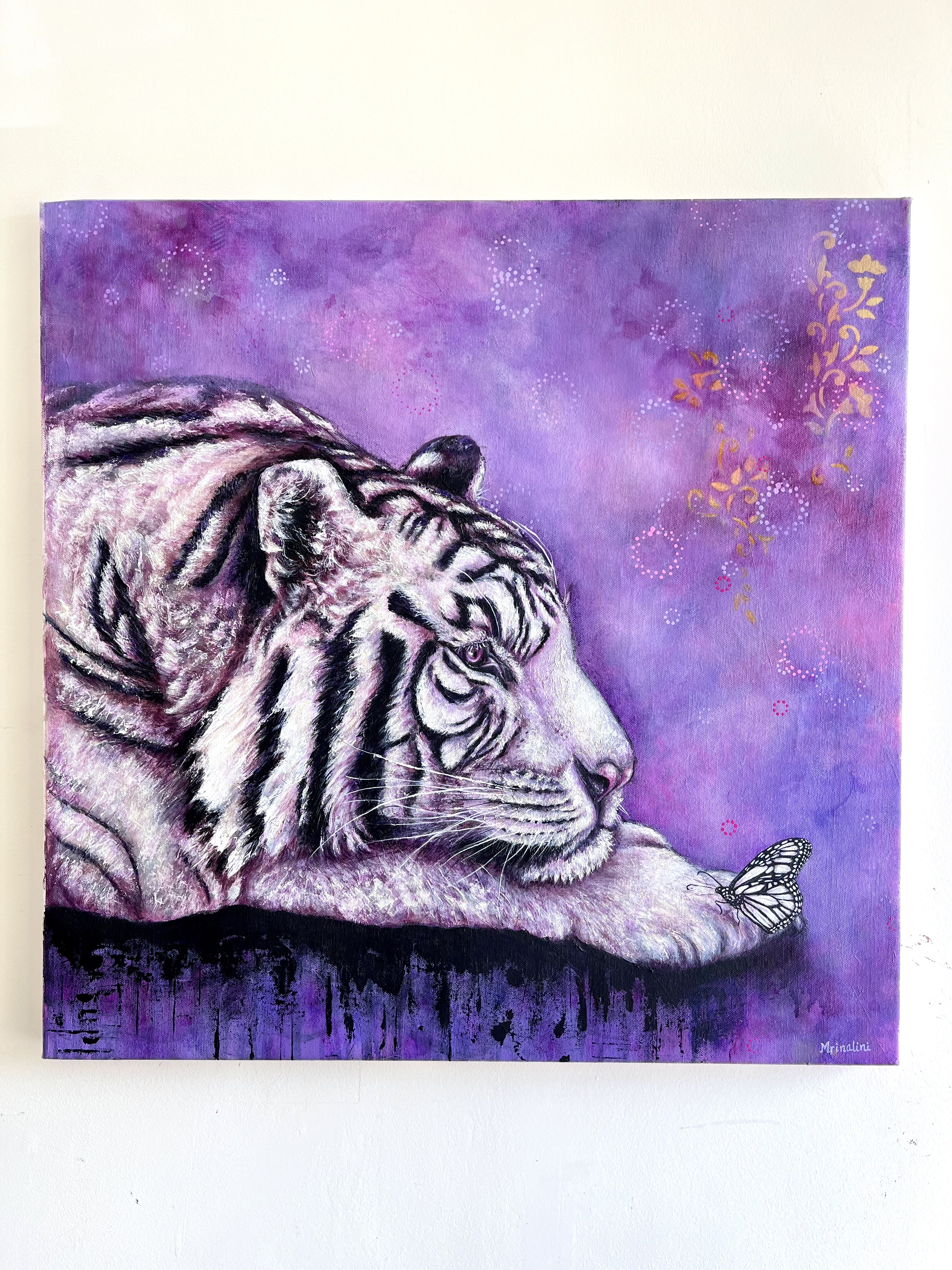 White Tiger & the monarch butterfly contemporary wildlife painting