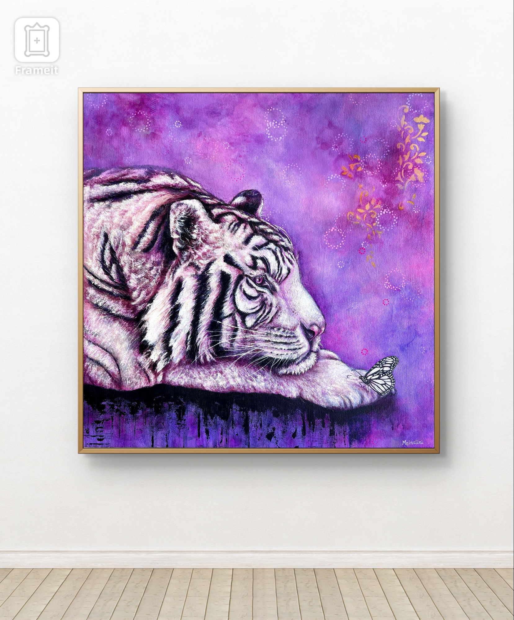 White Tiger & the monarch butterfly contemporary wildlife painting