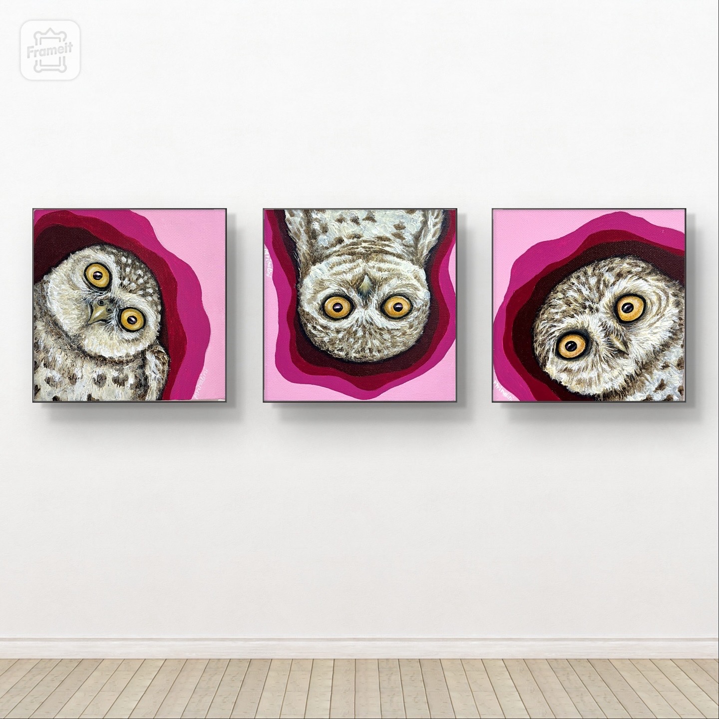 Whimsical Owl Canvas Art set, original owl paintings for home, kids room