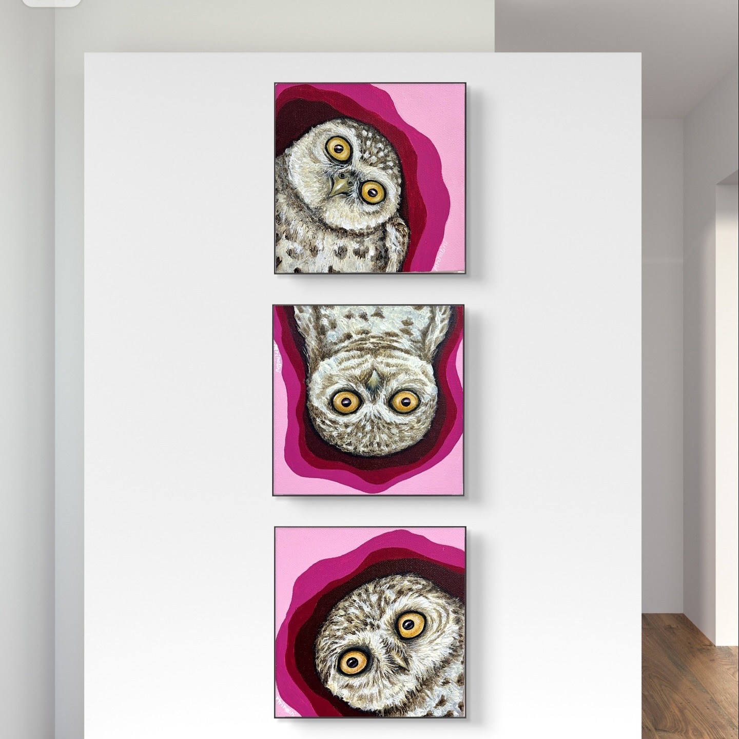 Whimsical Owl Canvas Art set, original owl paintings for home, kids room