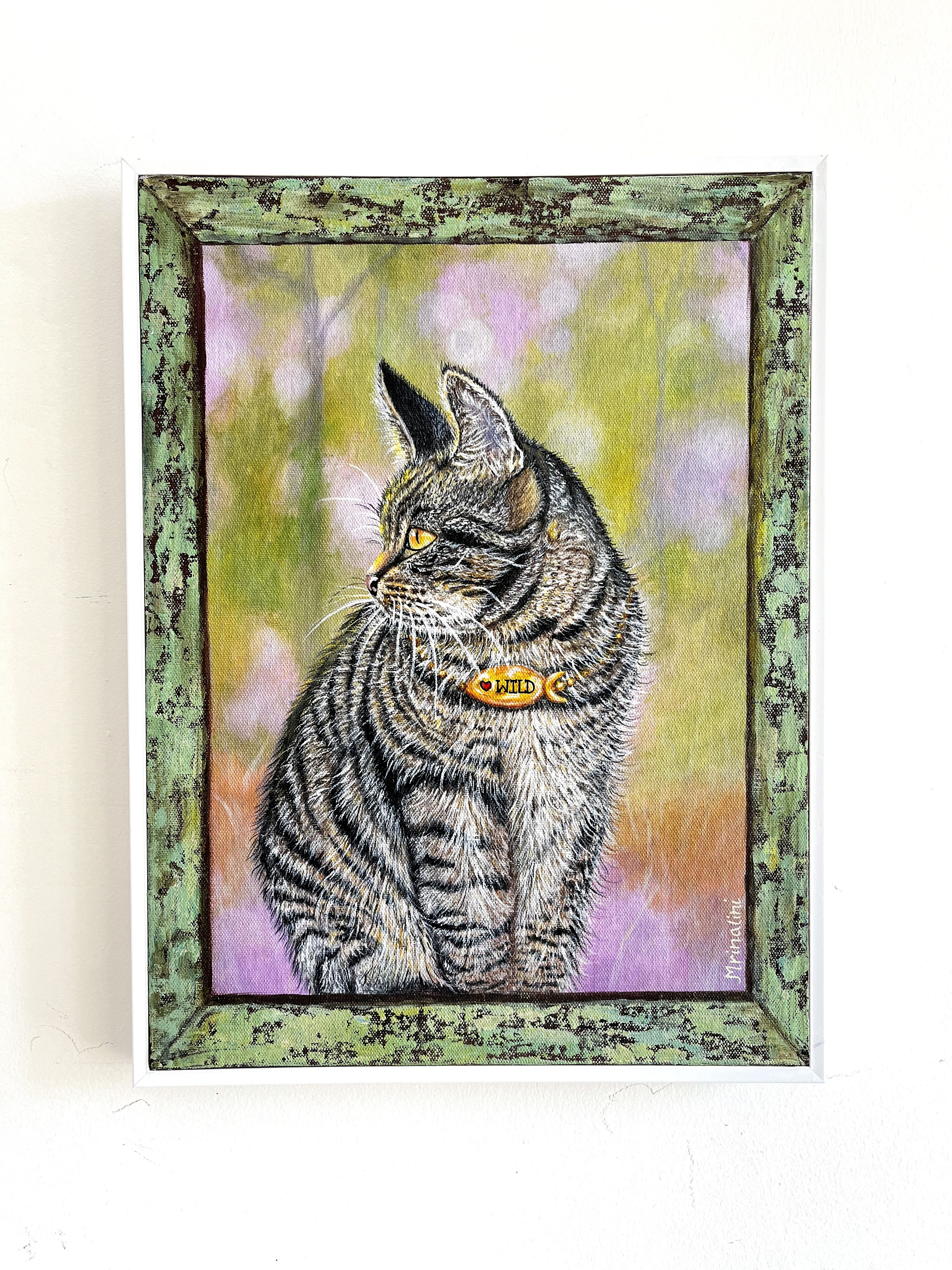 Framed Bengal Cat original painting on canvas - gift for cat people