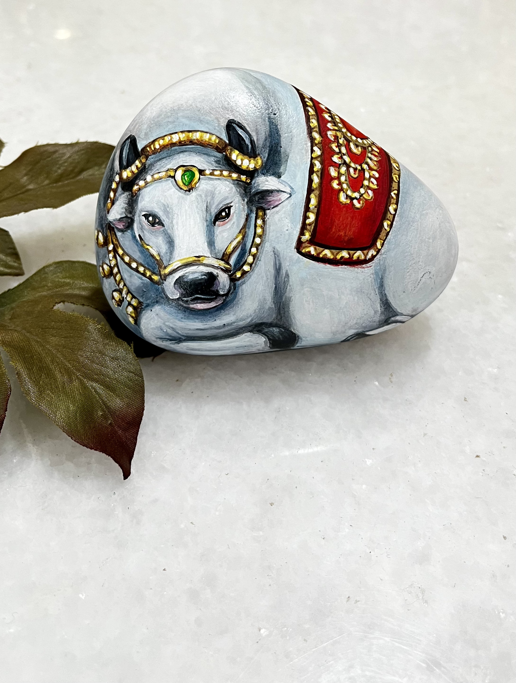 Hand-Painted Decorative Stone – Sacred Bull