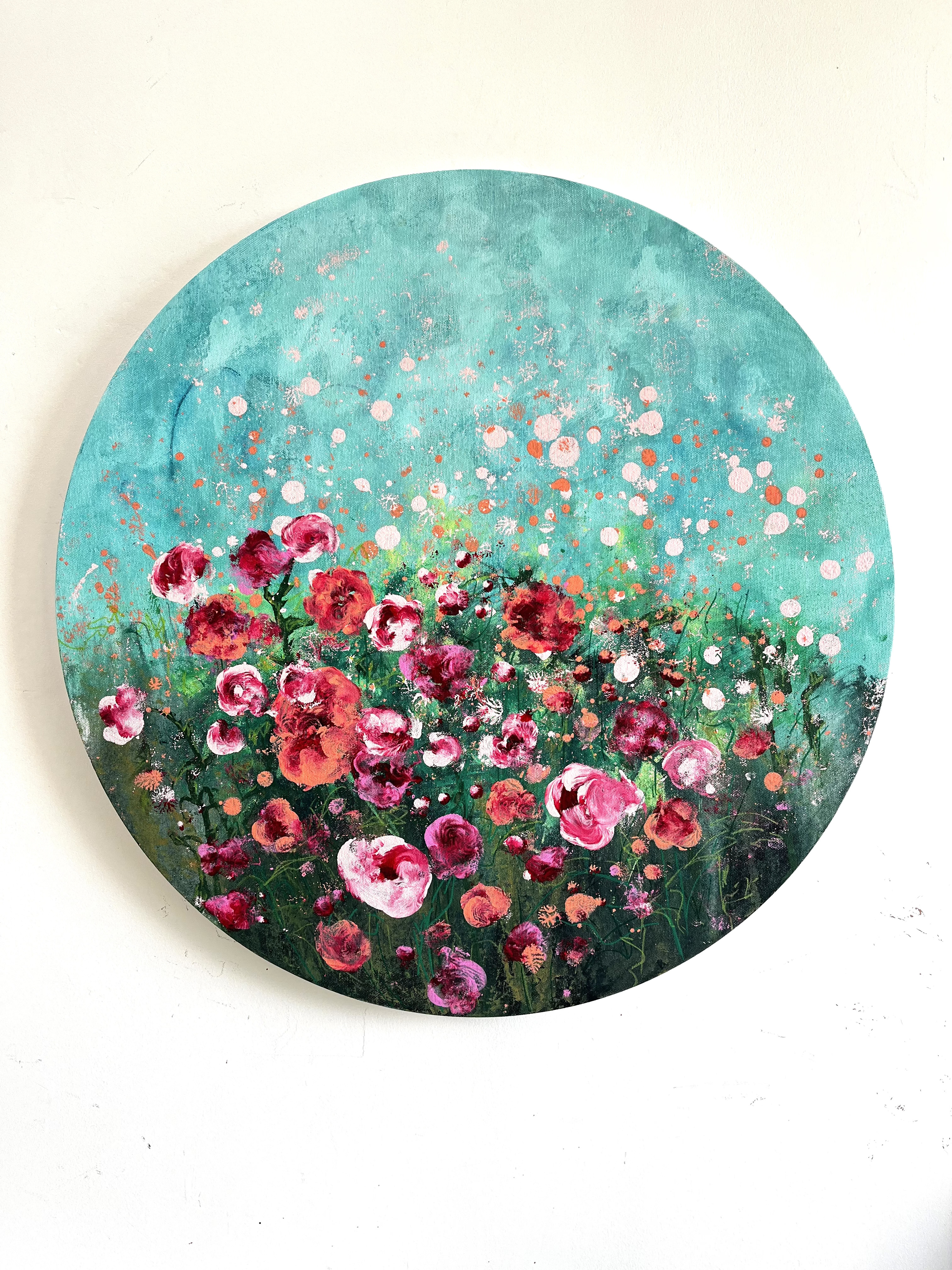 Abstract Roses Round Floral Canvas Painting
