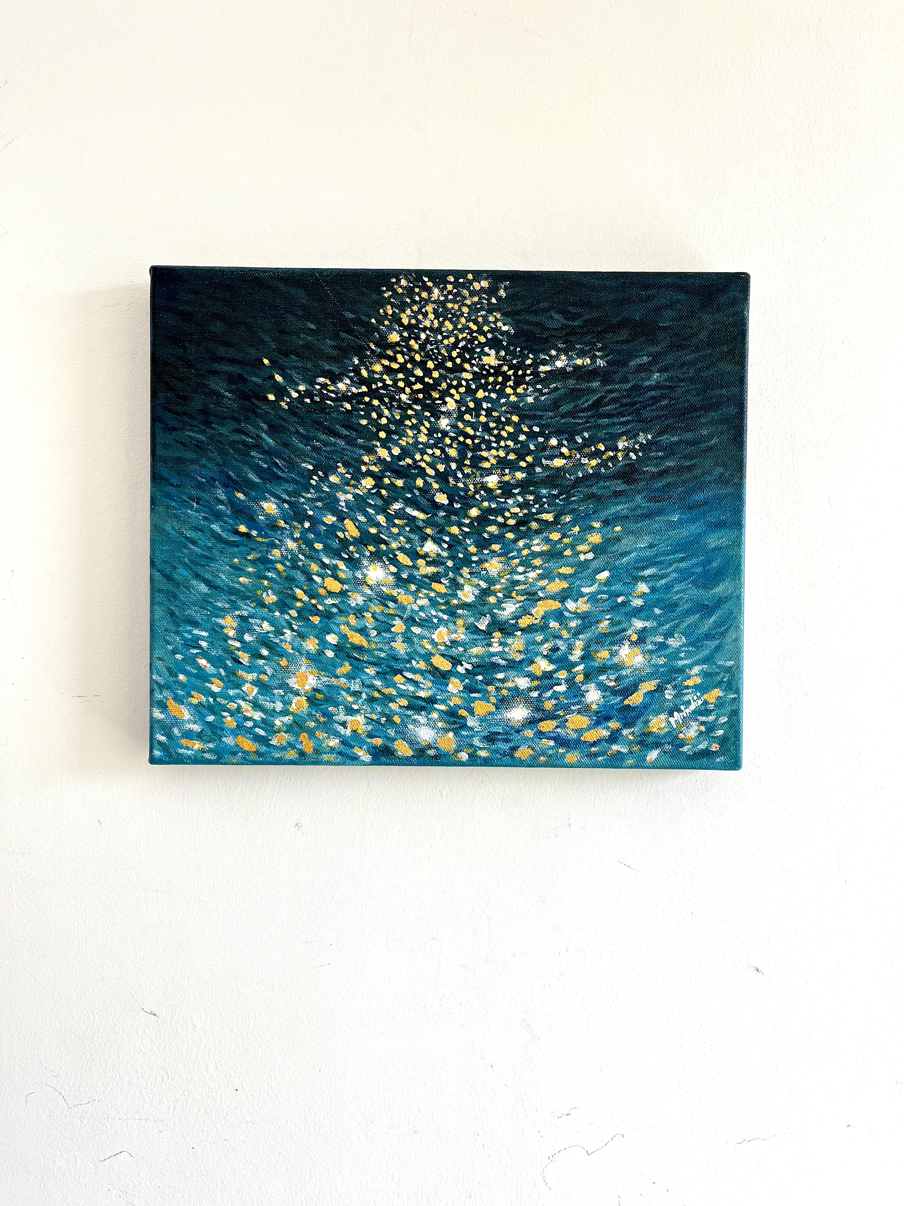 Abstract Water reflection mixed media painting on canvas