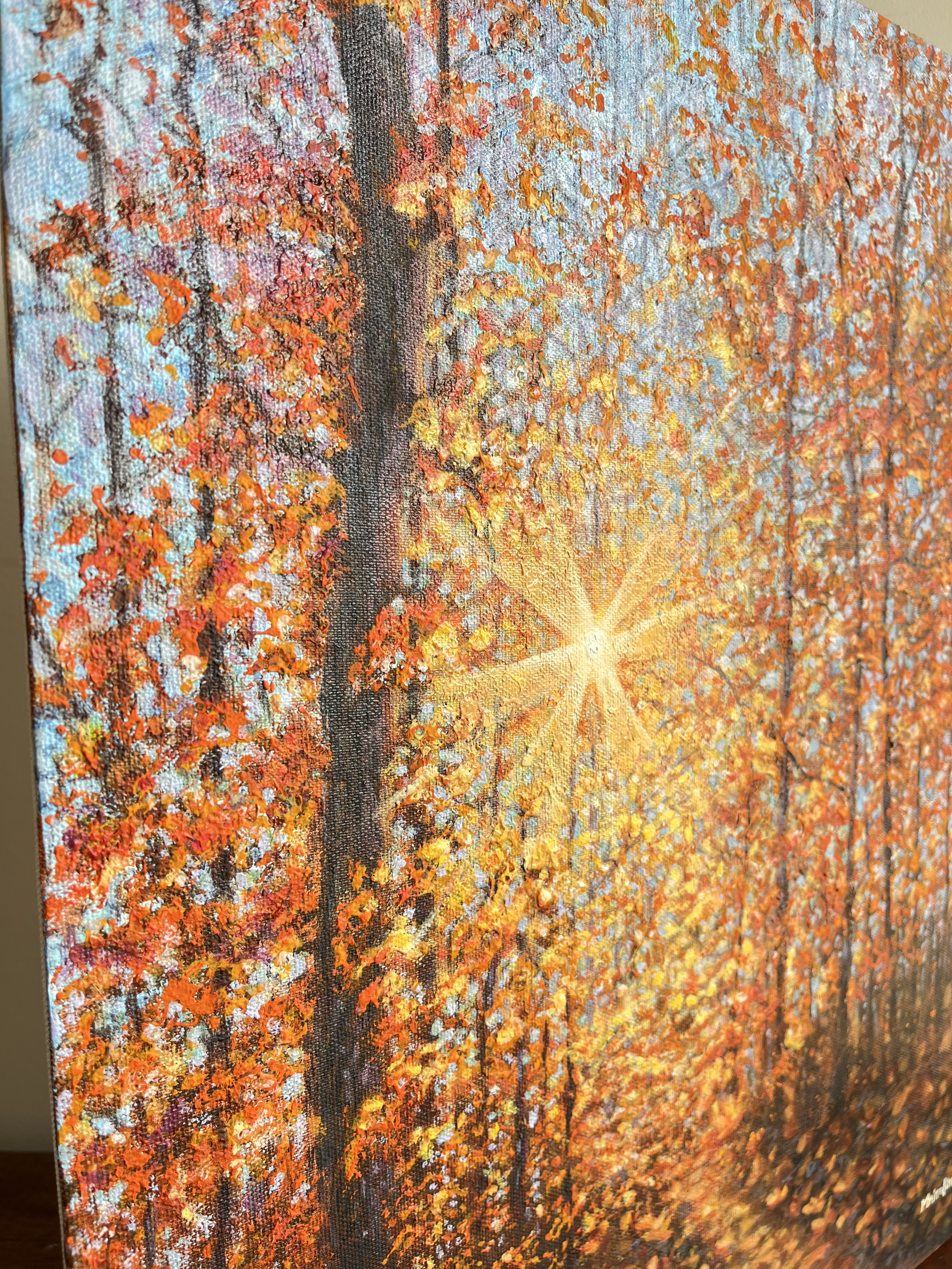 Beautiful Autumn Forest Sunlight Mixed Media Painting