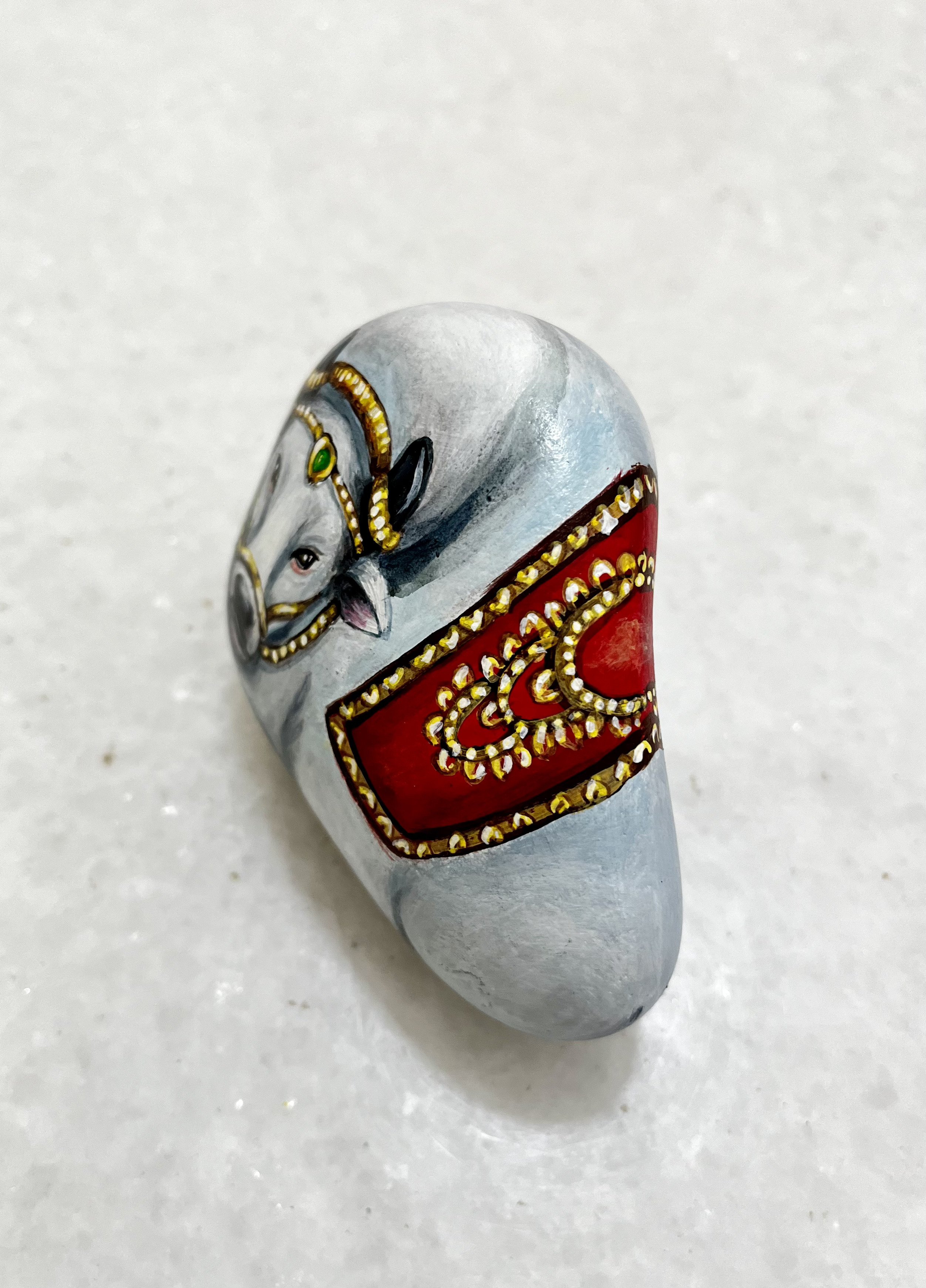 Hand-Painted Decorative Stone – Sacred Bull