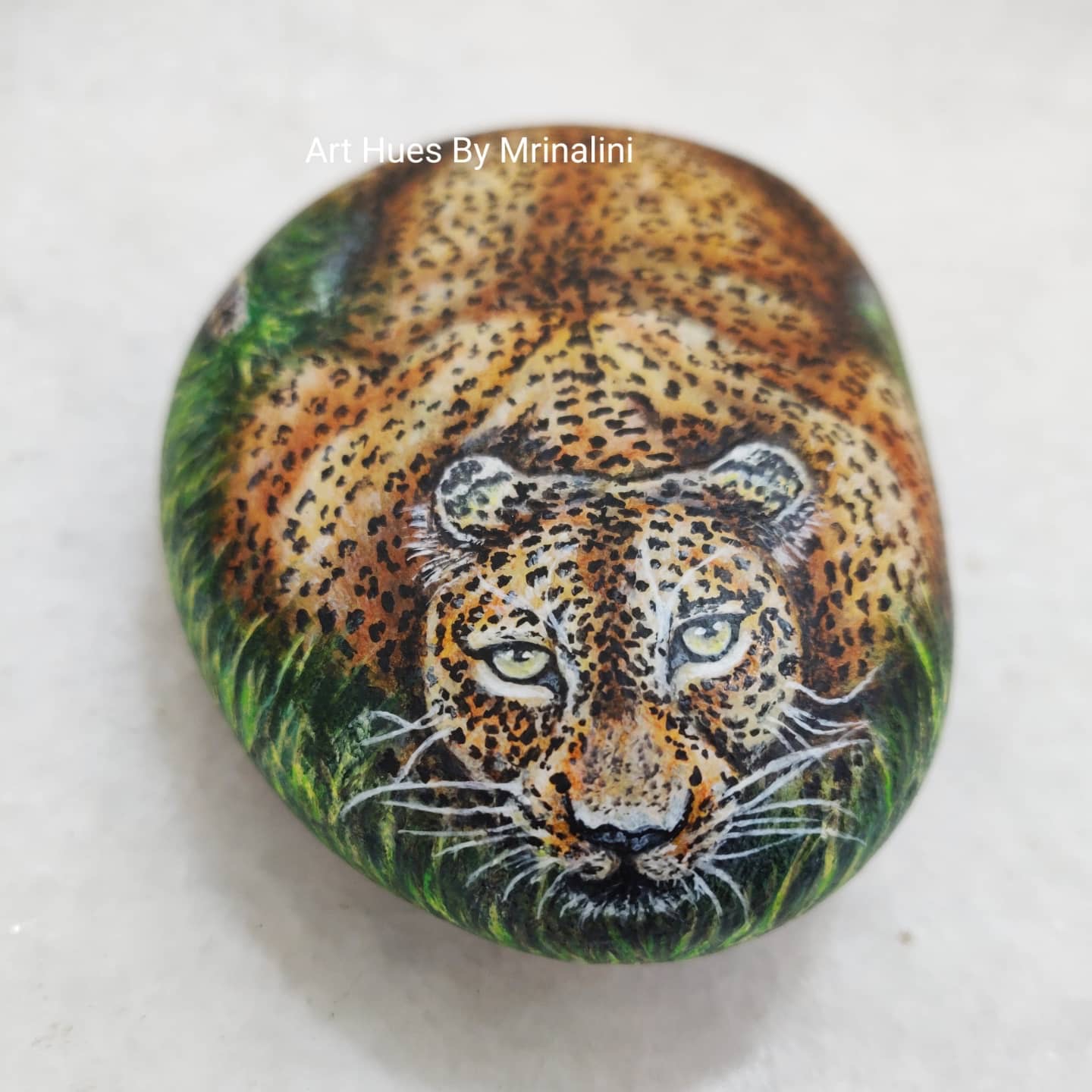 Hand-painted Leopard Stone - gift for wildlife lovers | nature inspired unique art