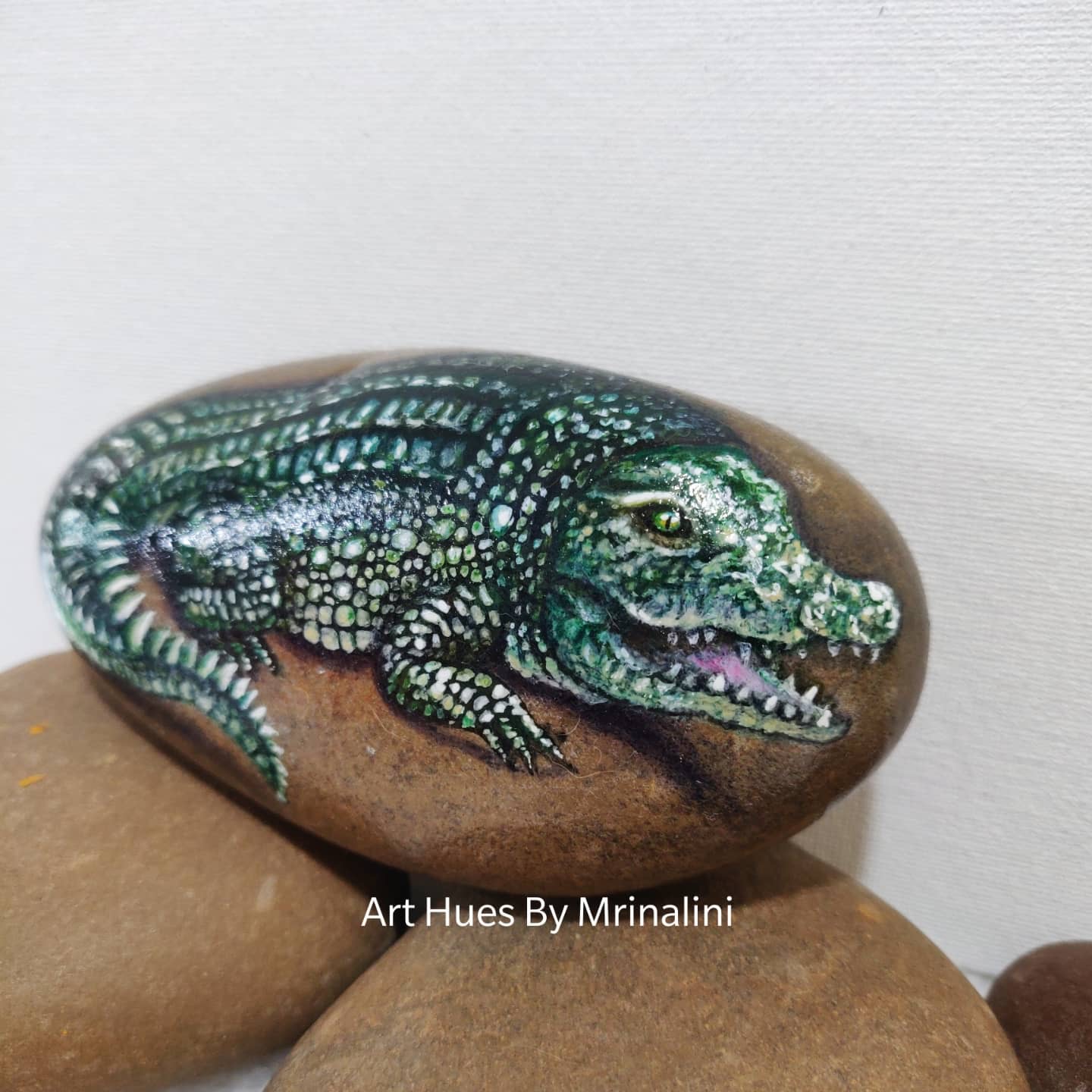 Hand-painted Crocodile Stone - unique gift for reptile lovers