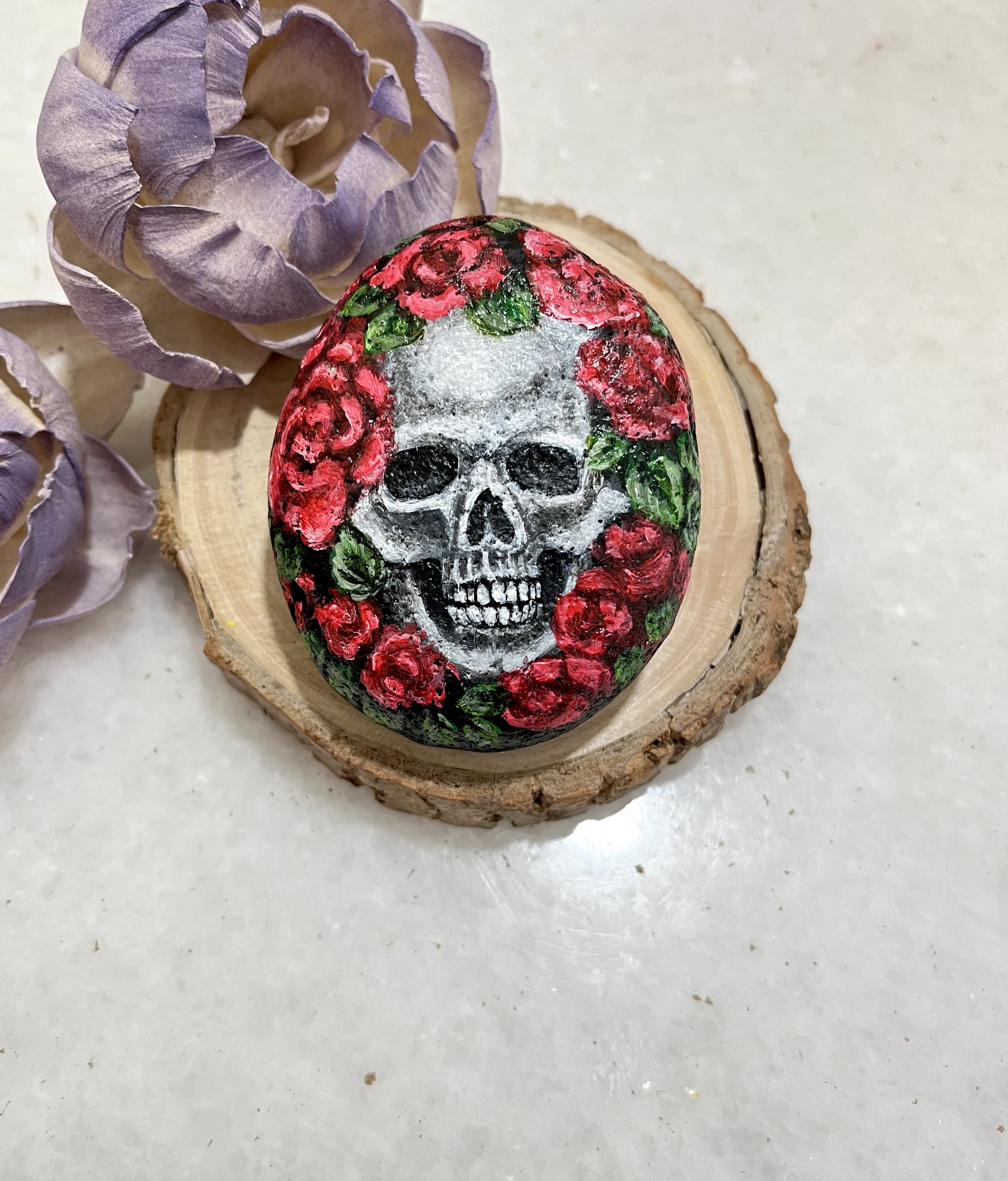 Hand-painted Skull Stone - gift for Gothic art lovers