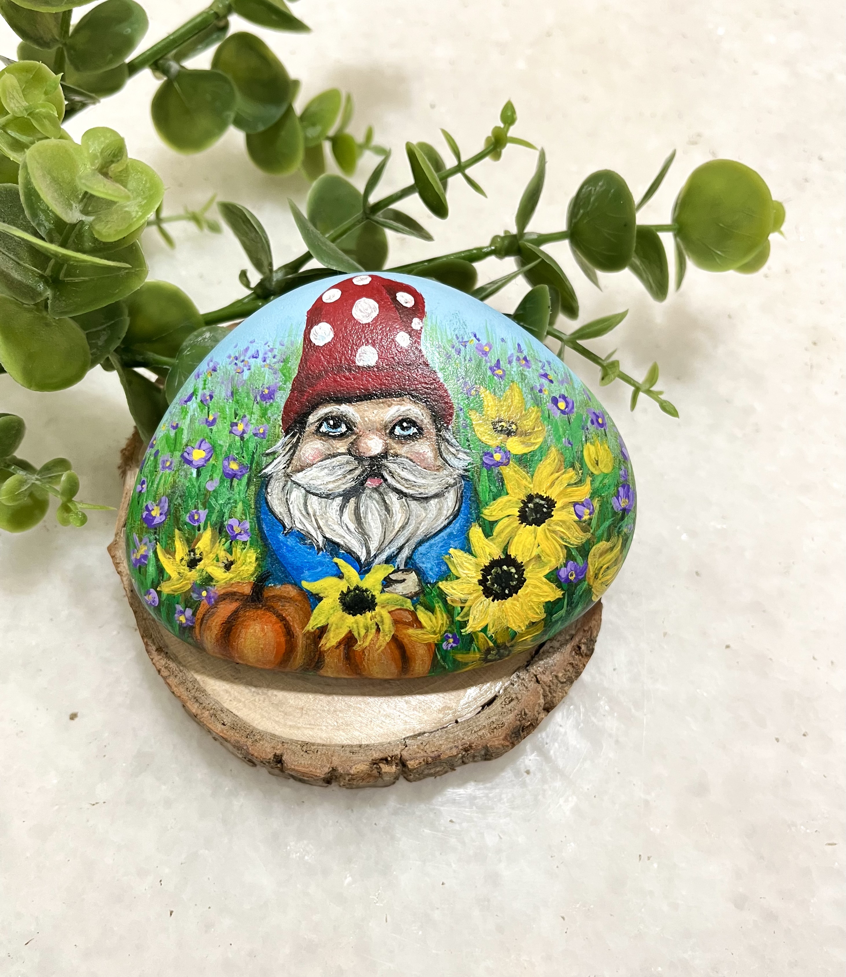 Hand-painted Decorative Garden Gnome Stone - Fall theme gifts