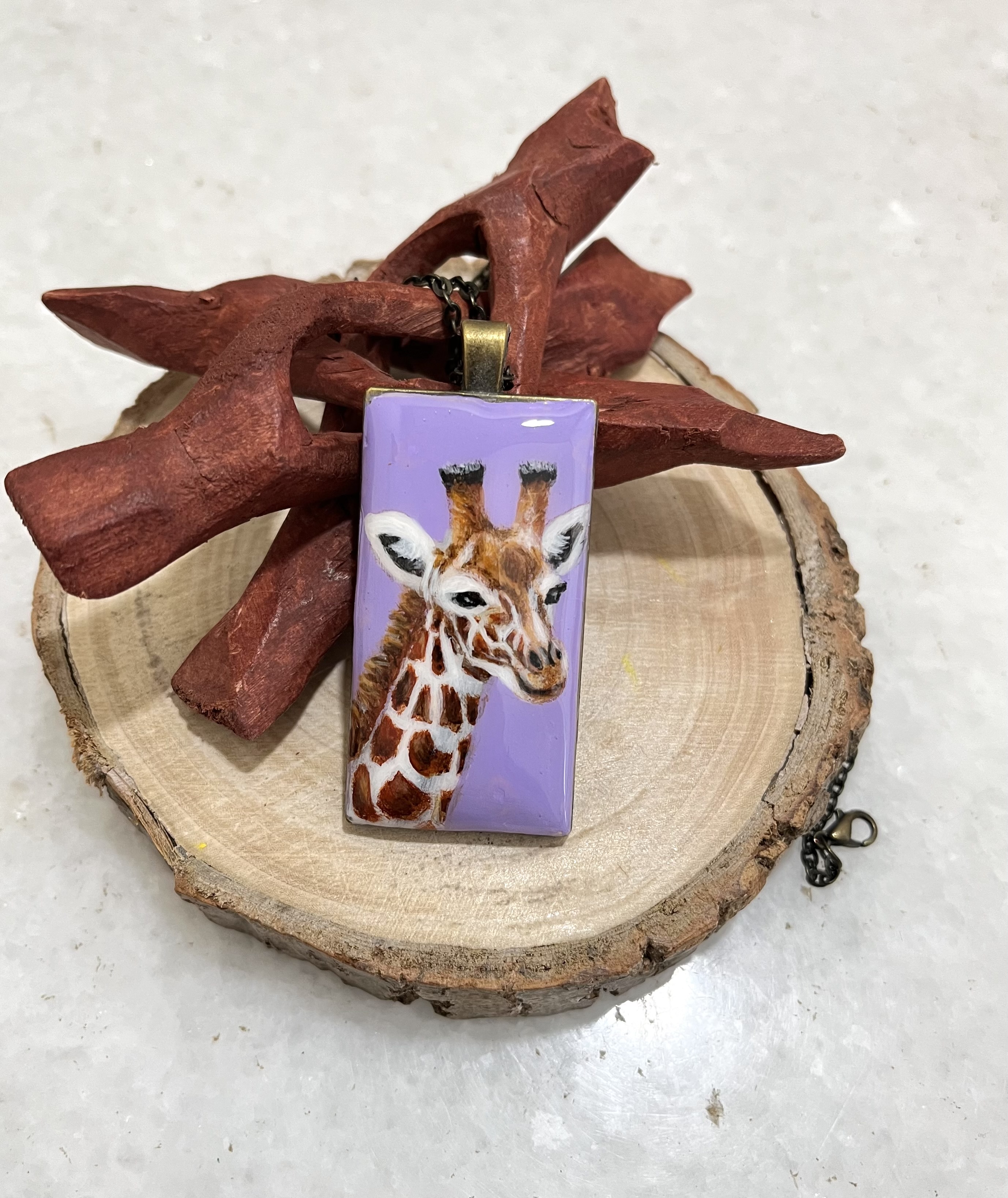 Hand-painted Giraffe Pendant- gift for wildlife lovers