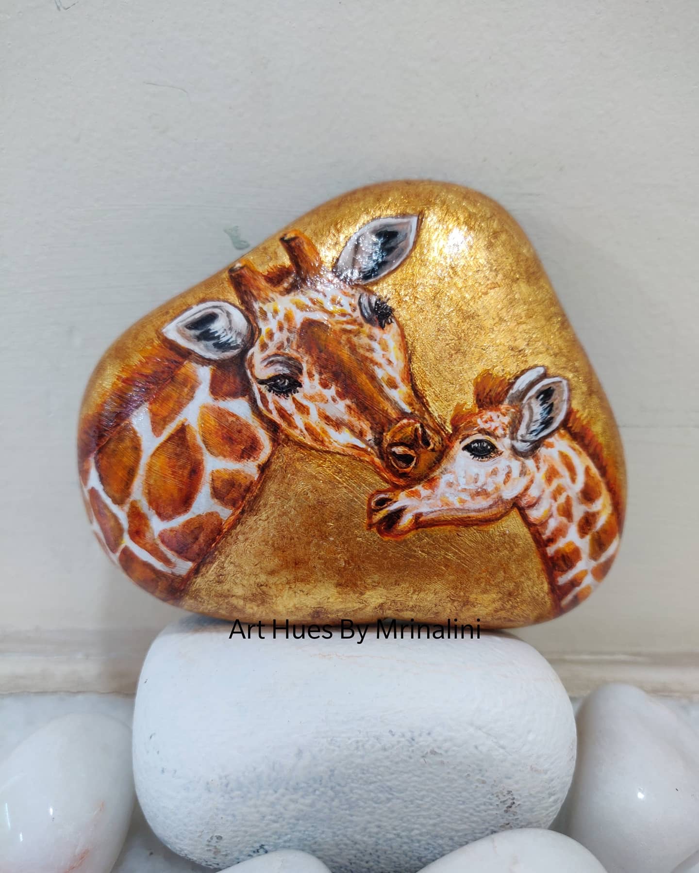 Hand-painted Giraffe Family Rock