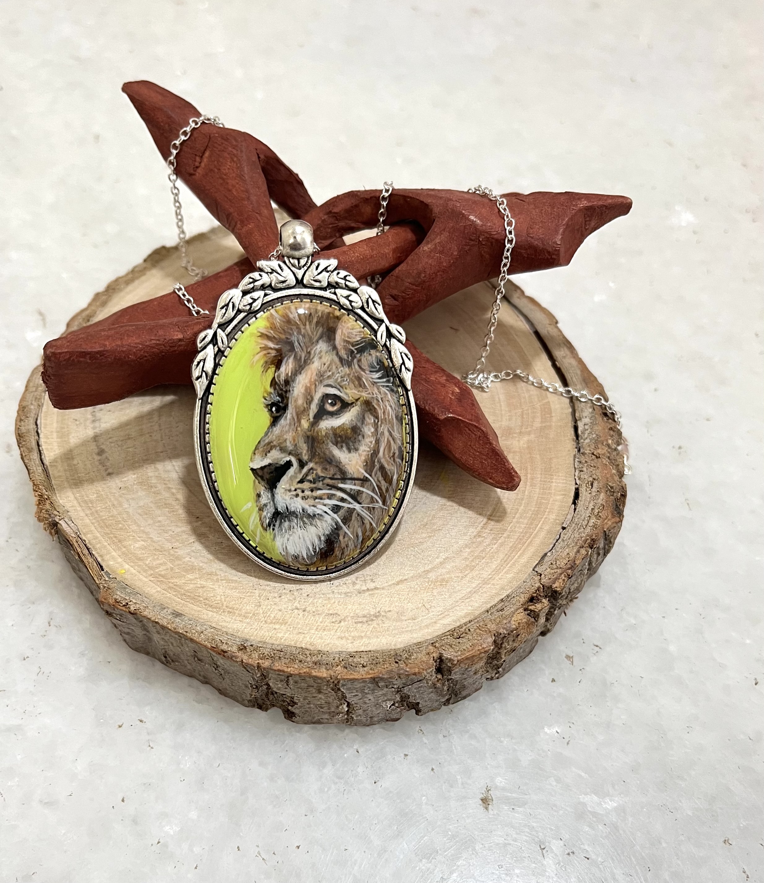 Hand-painted Lion Pendant Necklace