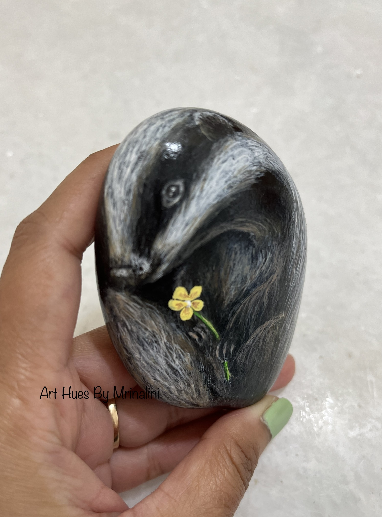 Hand-painted Badger Stone - unique wildlife gift