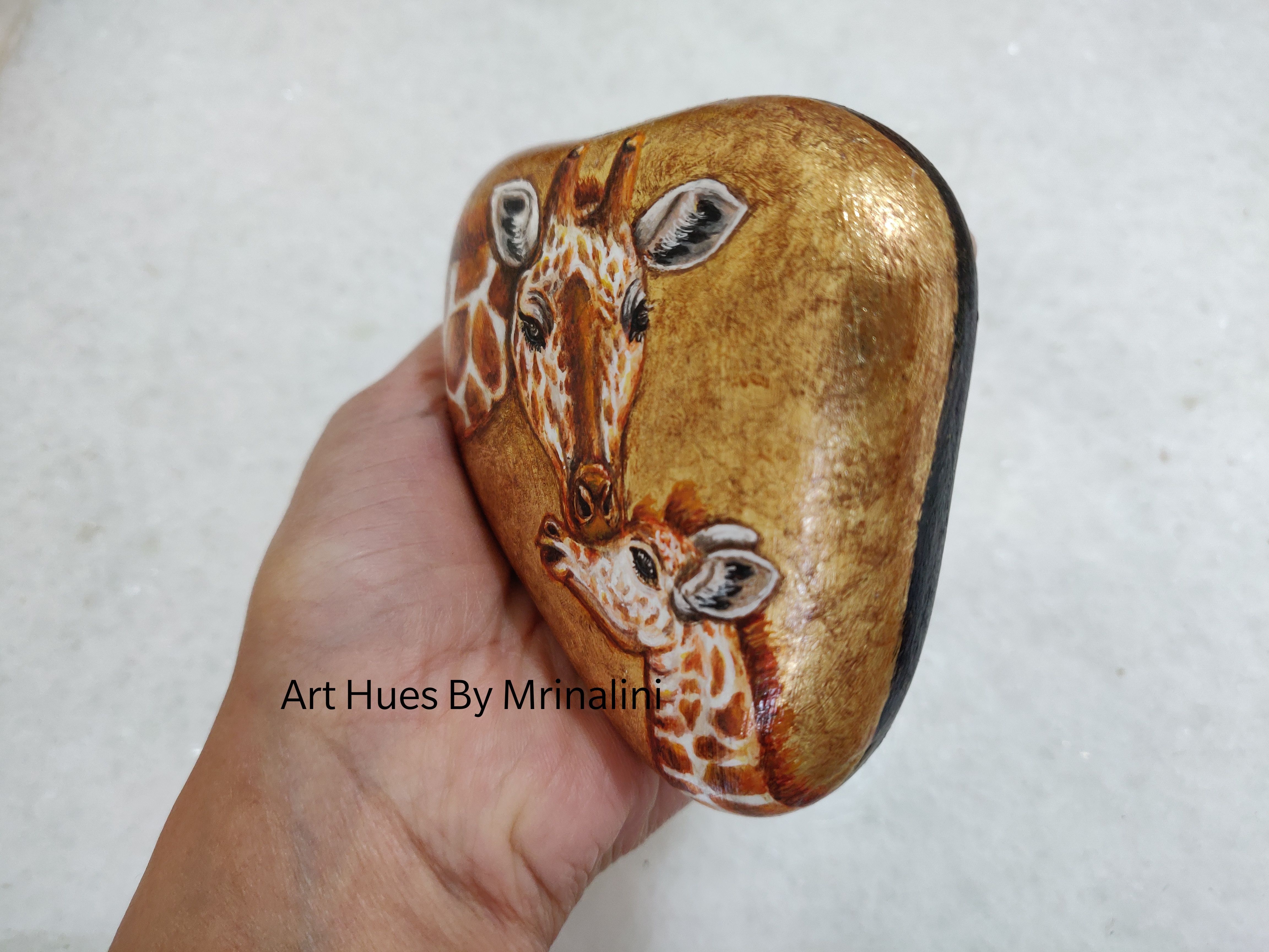 Hand-painted Giraffe Family Rock