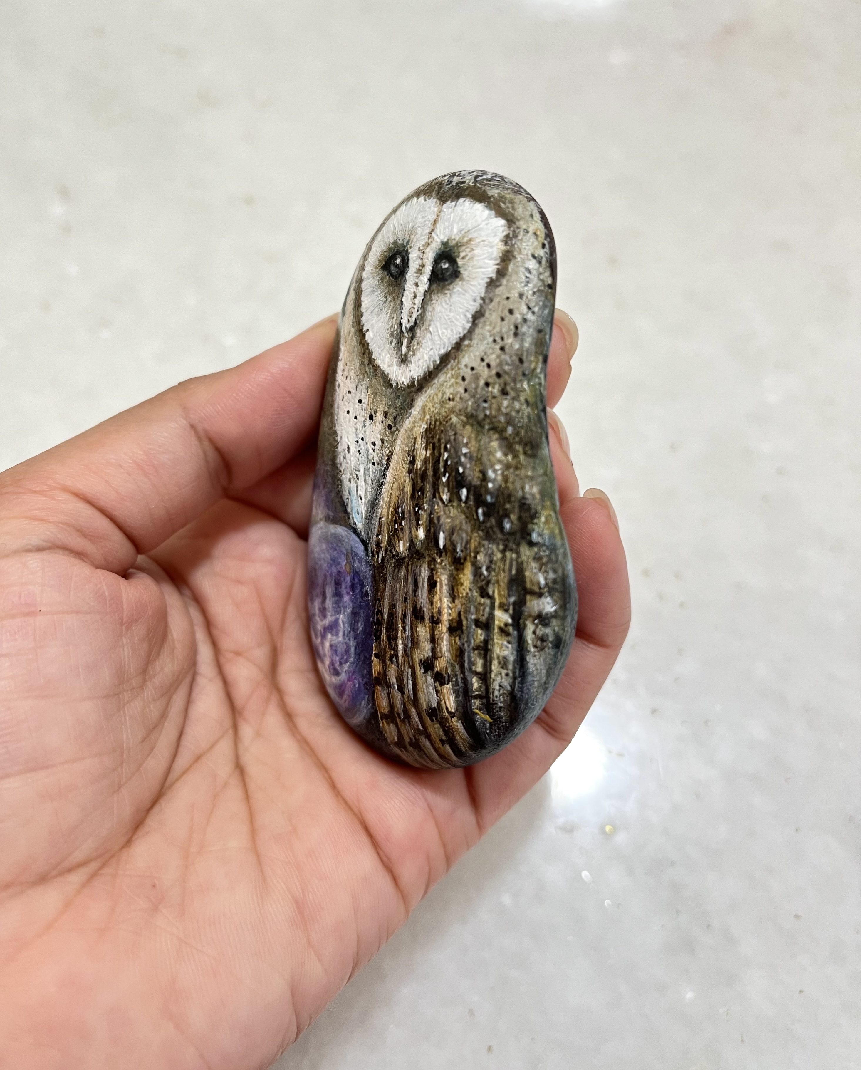Hand-painted owl decorative stone