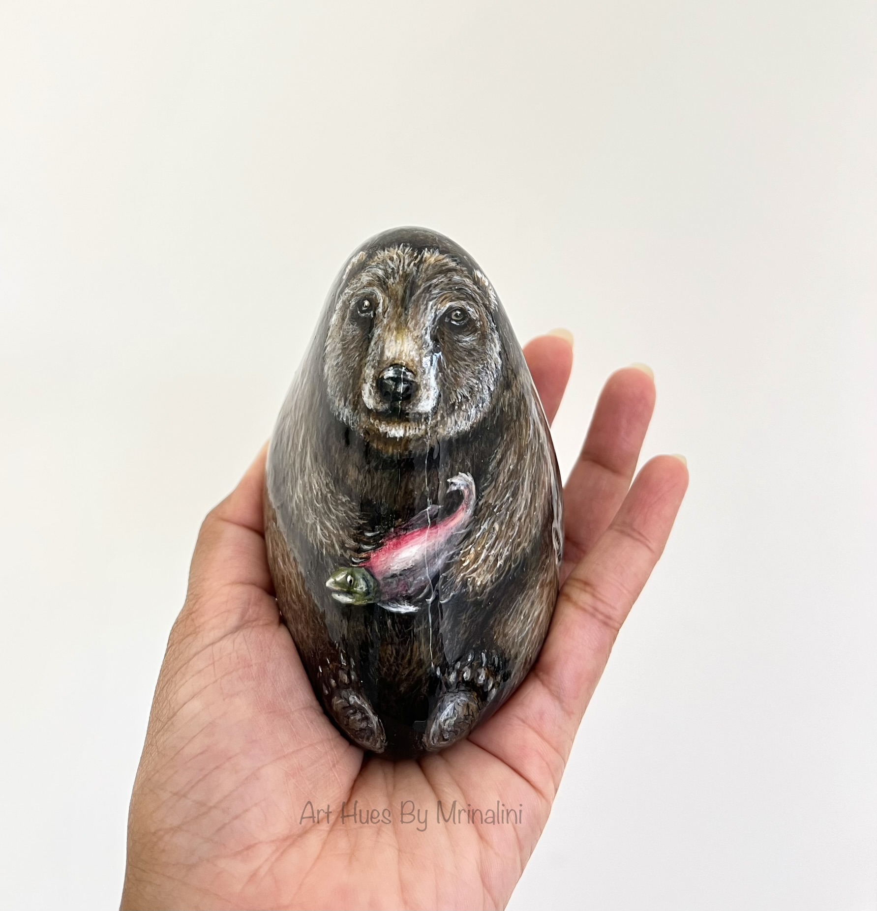 Hand-painted Brown Bear Rock painting - gift for wildlife art collectors