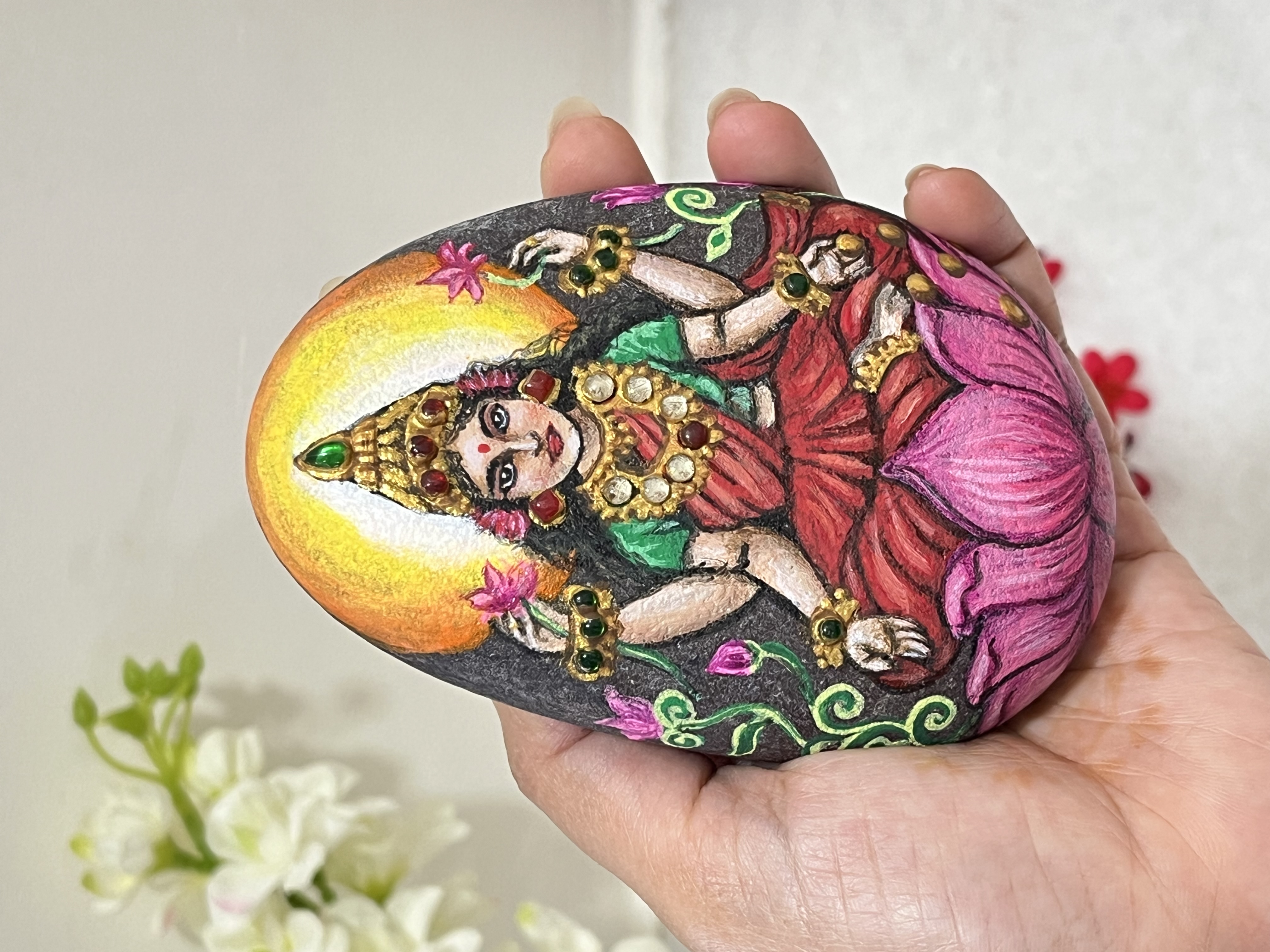 Hand-painted Ganesh and Lakshmi Decorative Stones - unique divine art | spiritual gifts