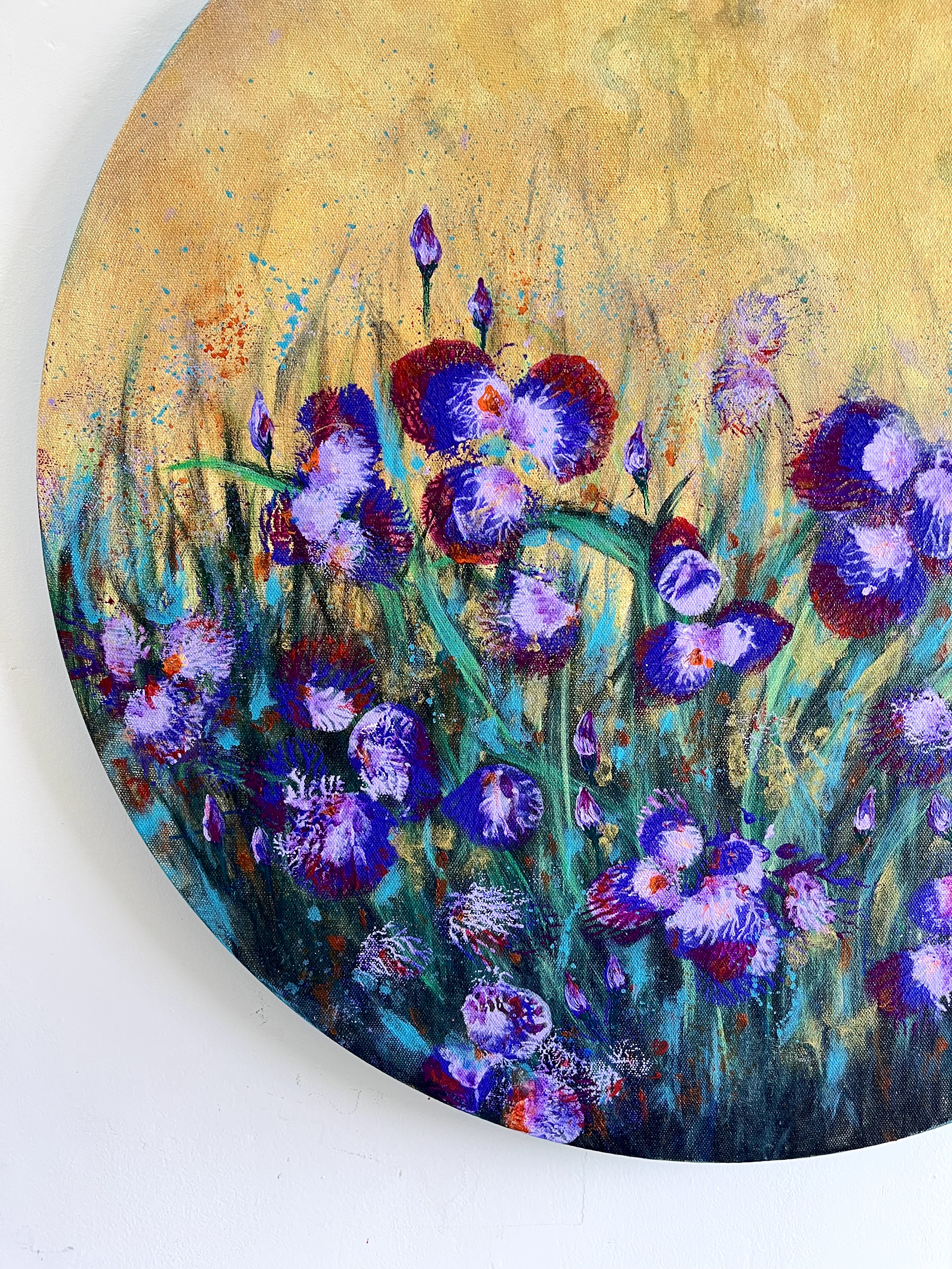 Abstract Iris Floral painting on a Round Canvas