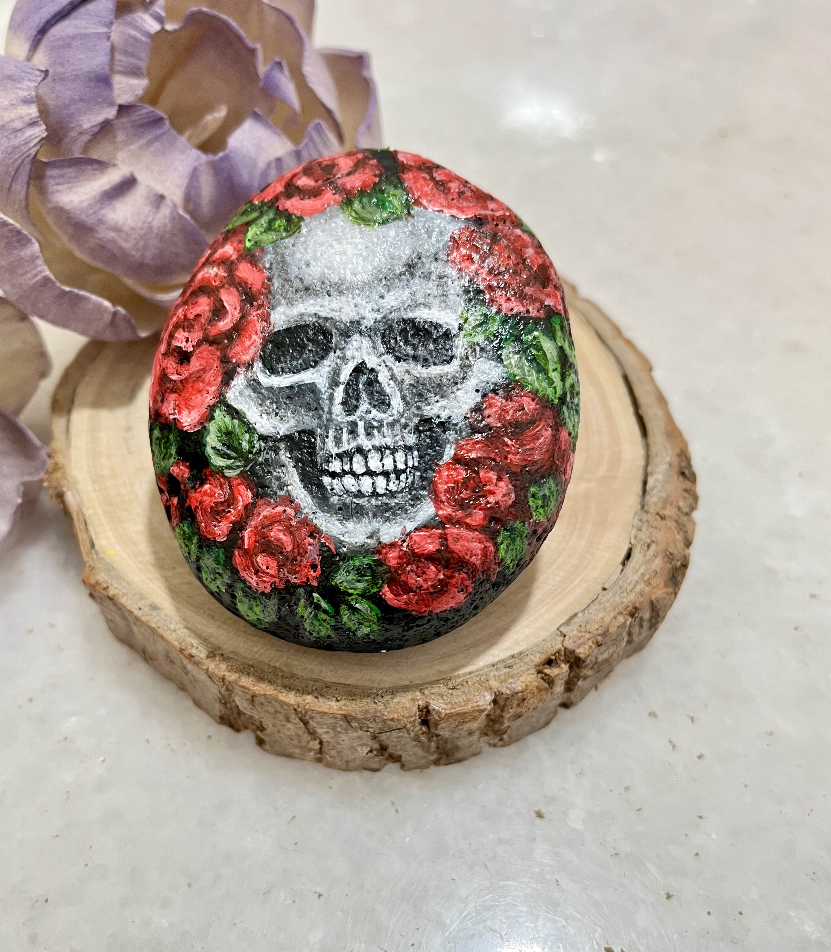 Hand-painted Skull Stone - gift for Gothic art lovers