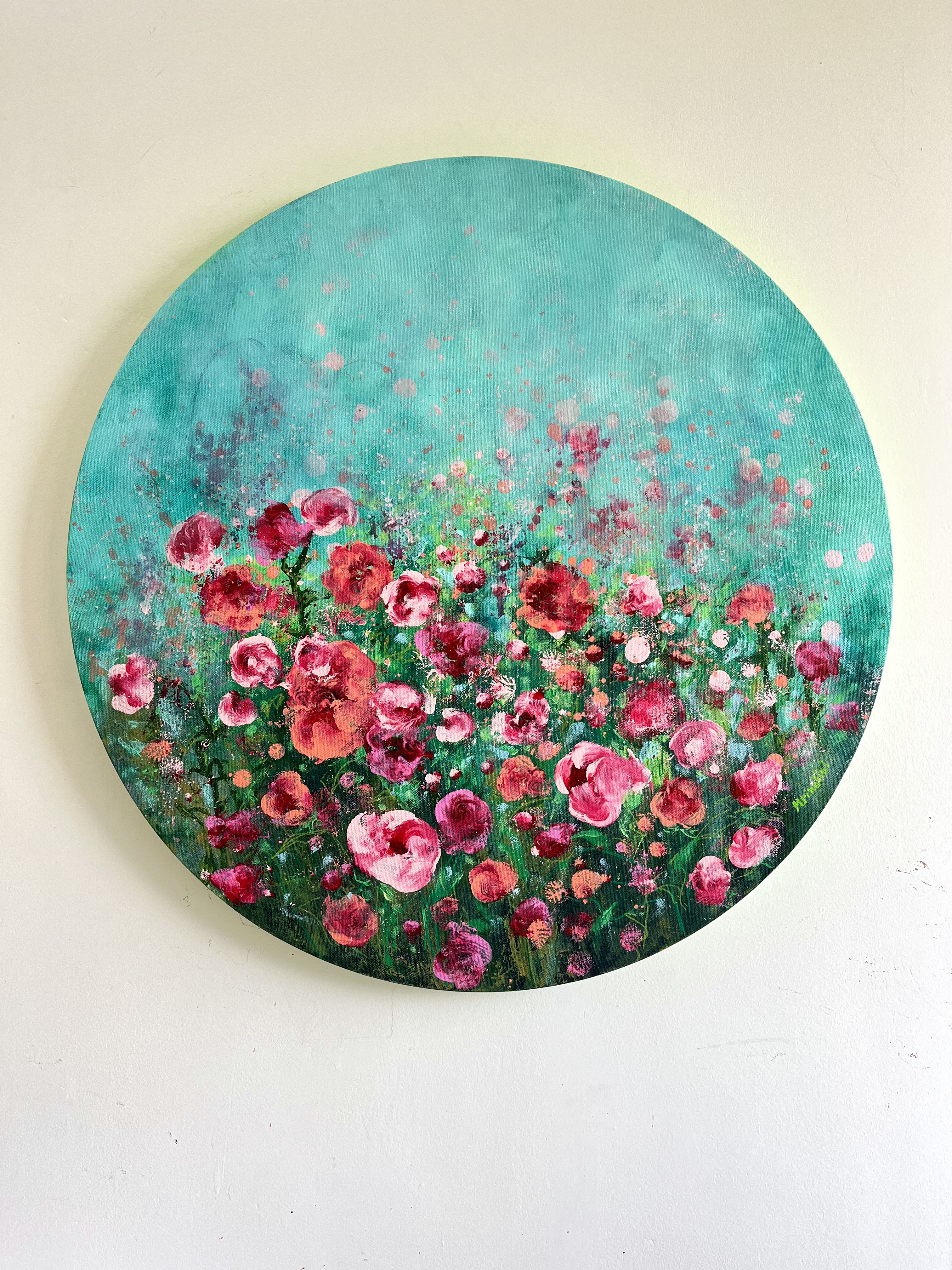 Abstract Roses Round Floral Canvas Painting