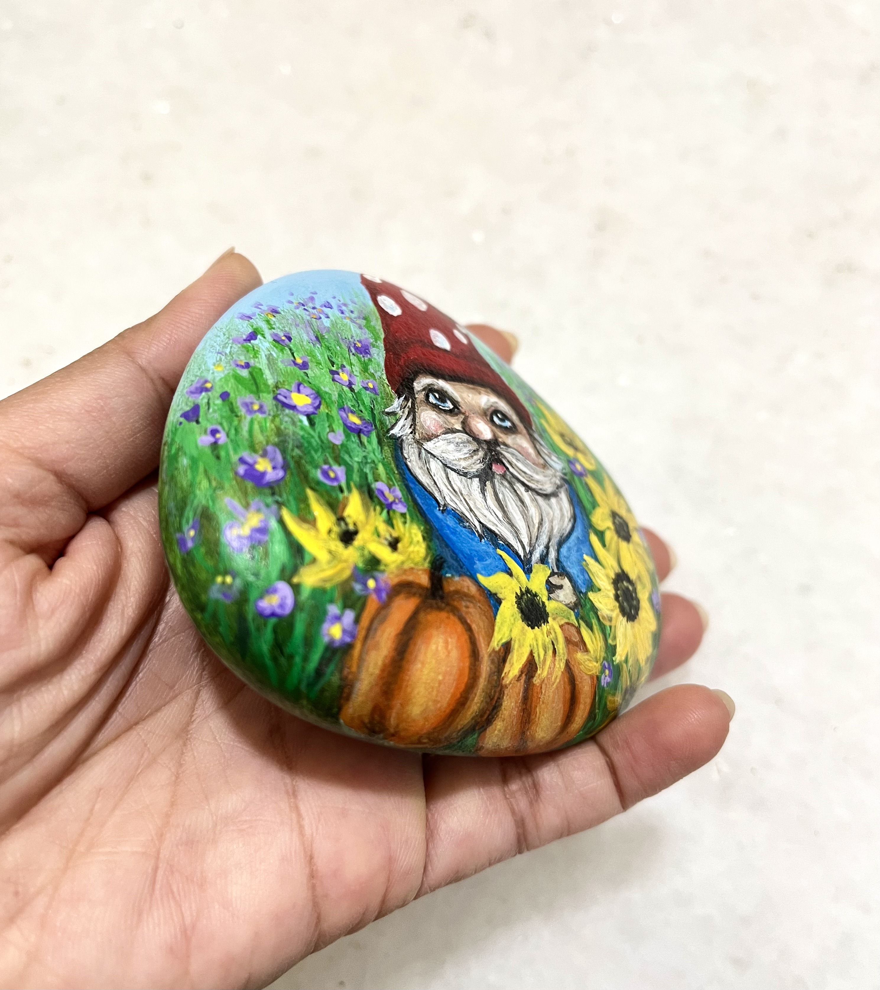 Hand-painted Decorative Garden Gnome Stone - Fall theme gifts