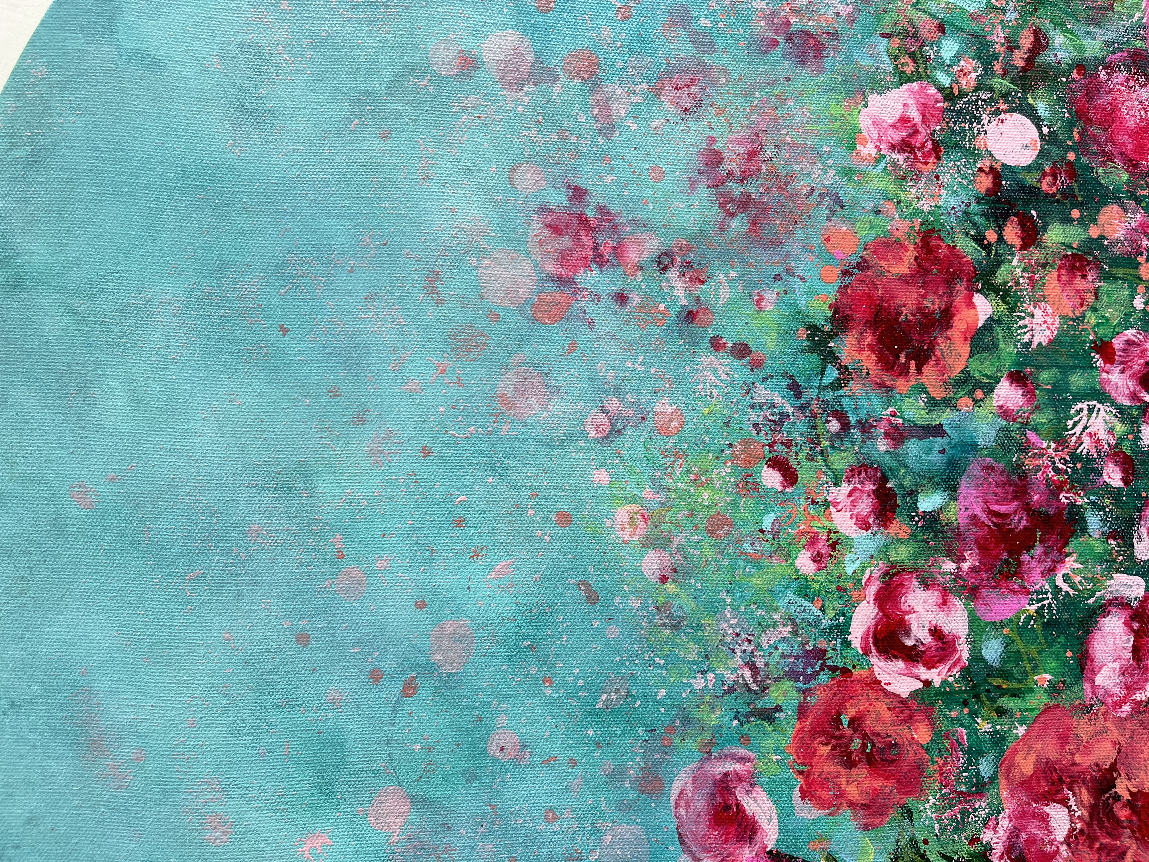 Abstract Roses Round Floral Canvas Painting