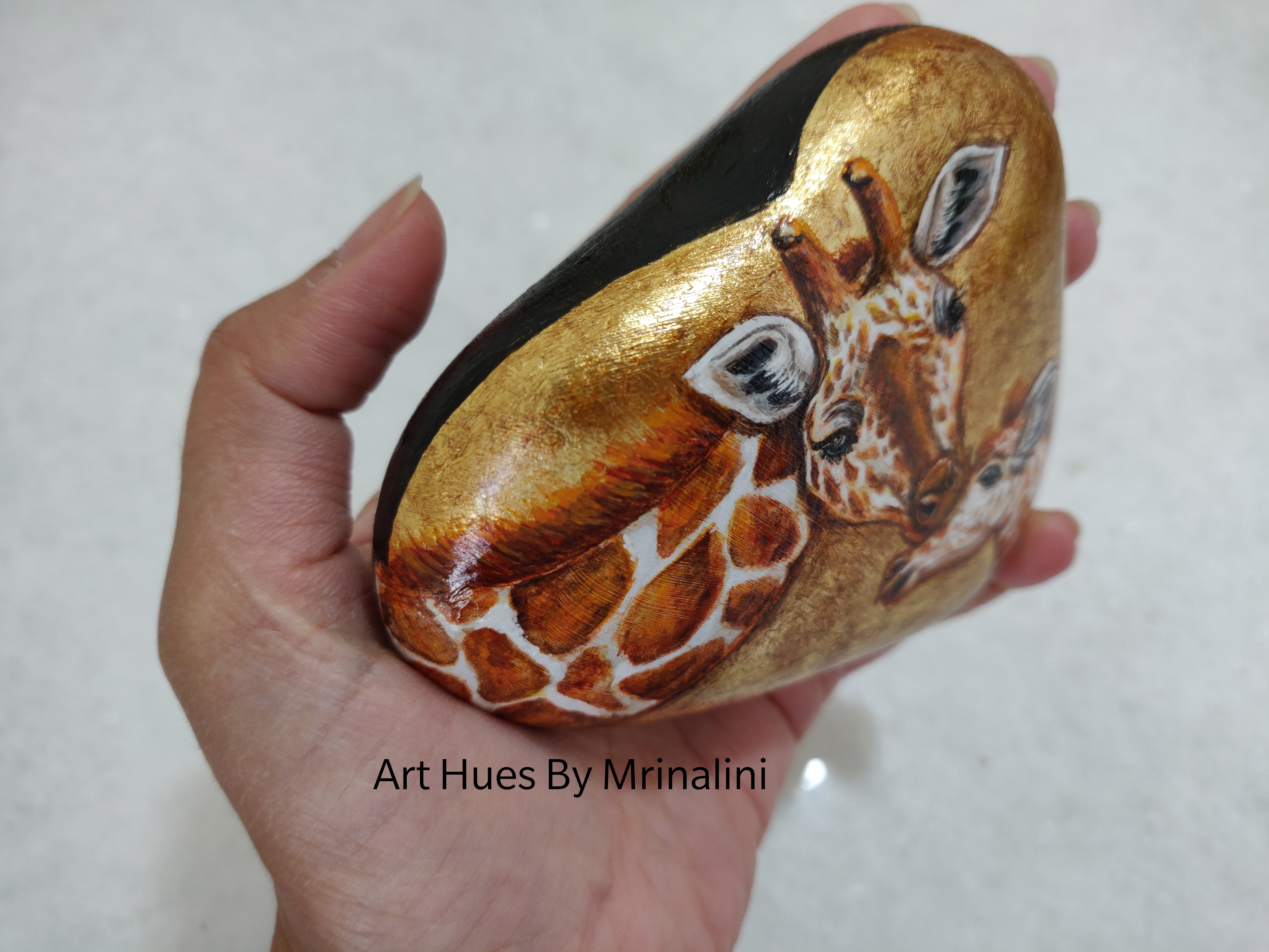 Hand-painted Giraffe Family Rock