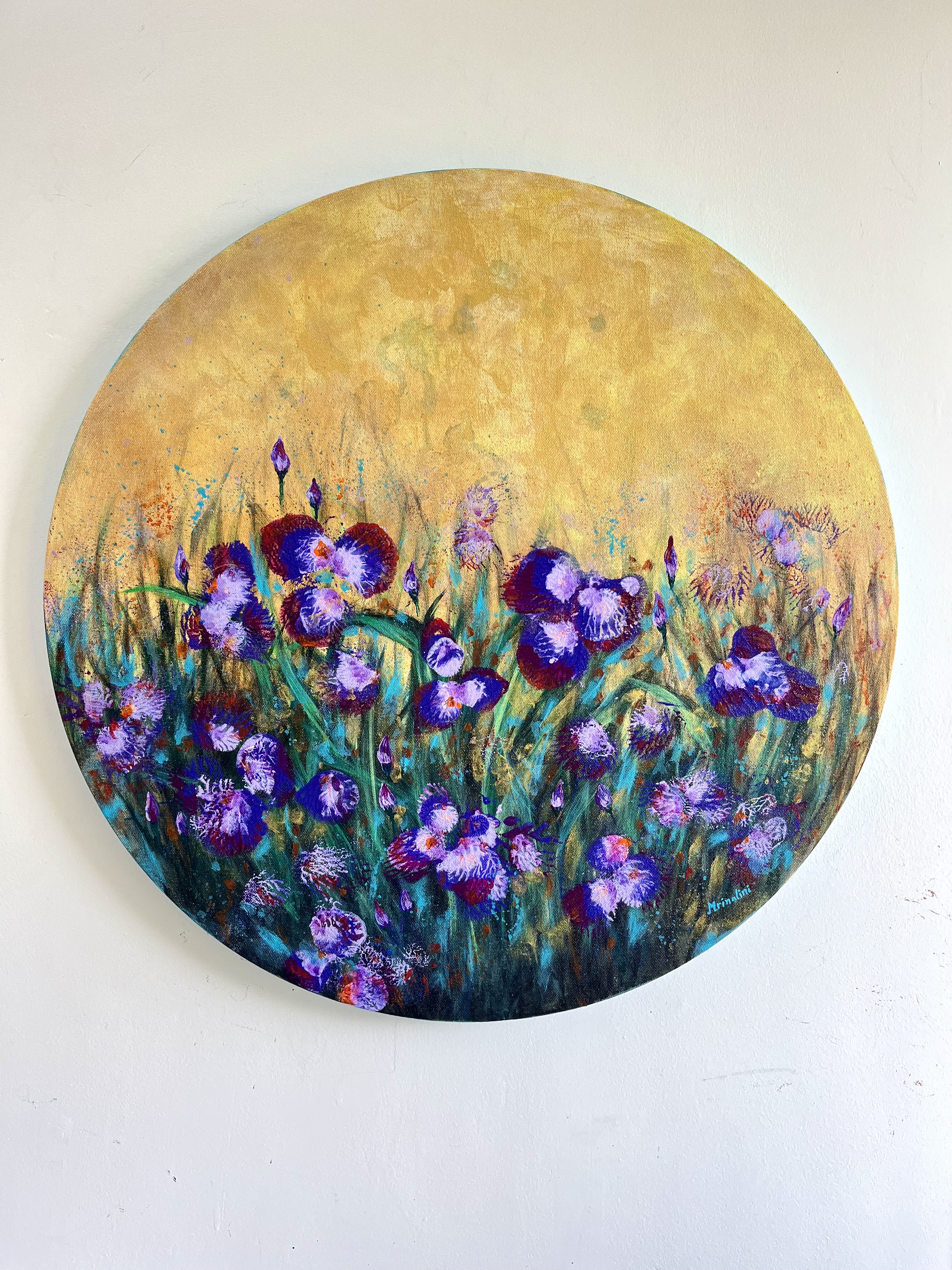 Abstract Iris Floral painting on a Round Canvas