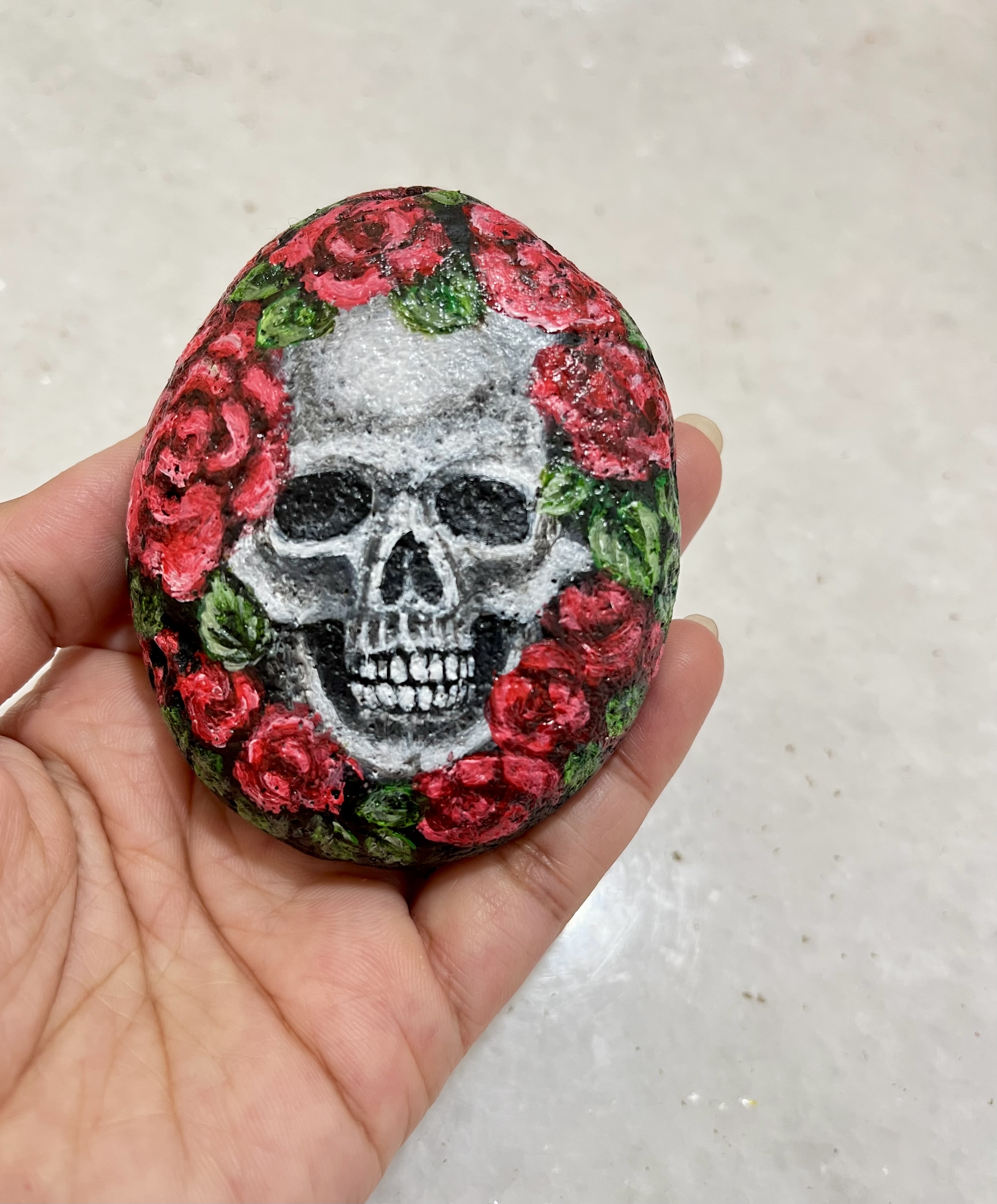 Hand-painted Skull Stone - gift for Gothic art lovers
