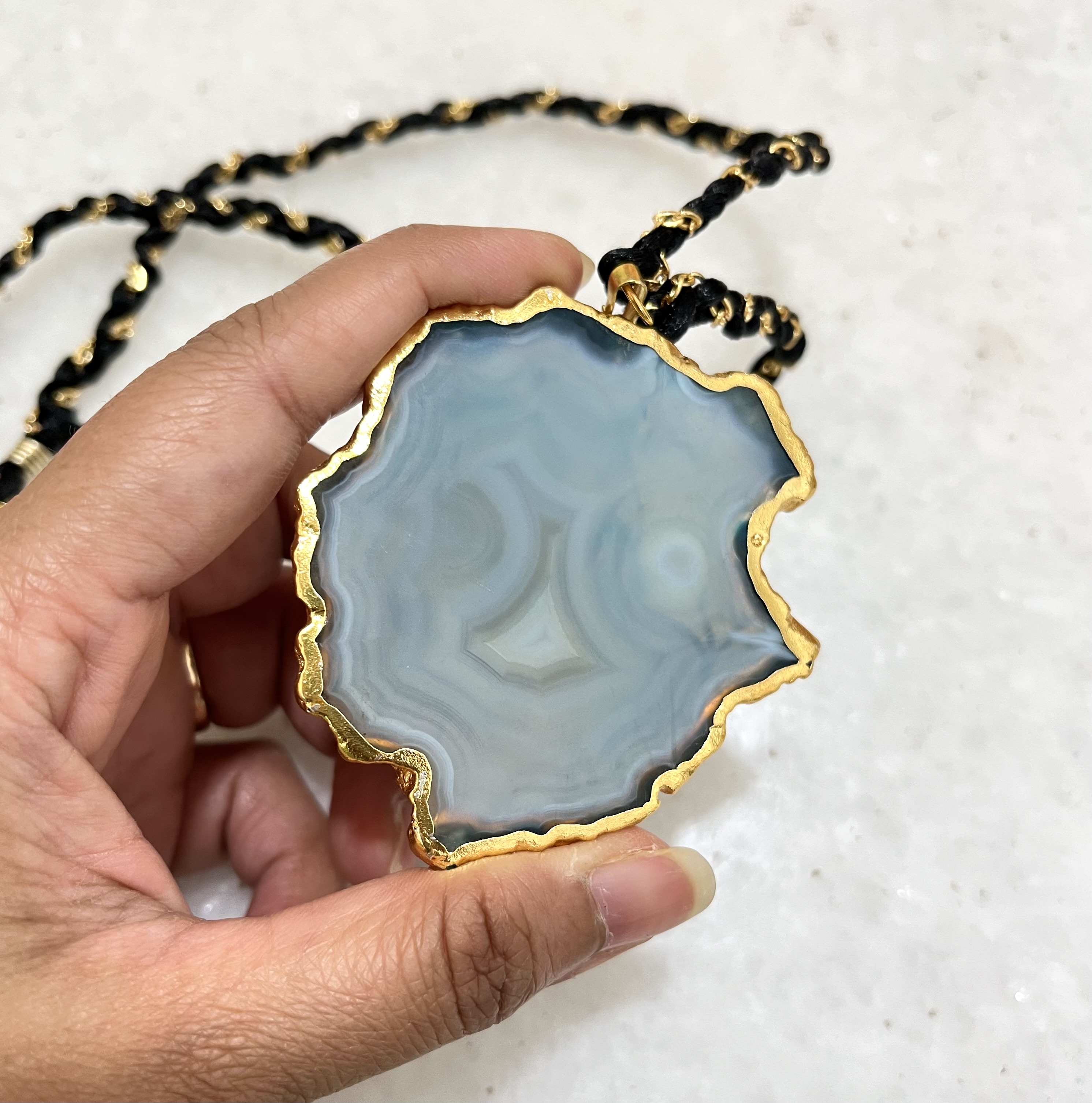 Hand-Painted Wolf agate Pendant Necklace