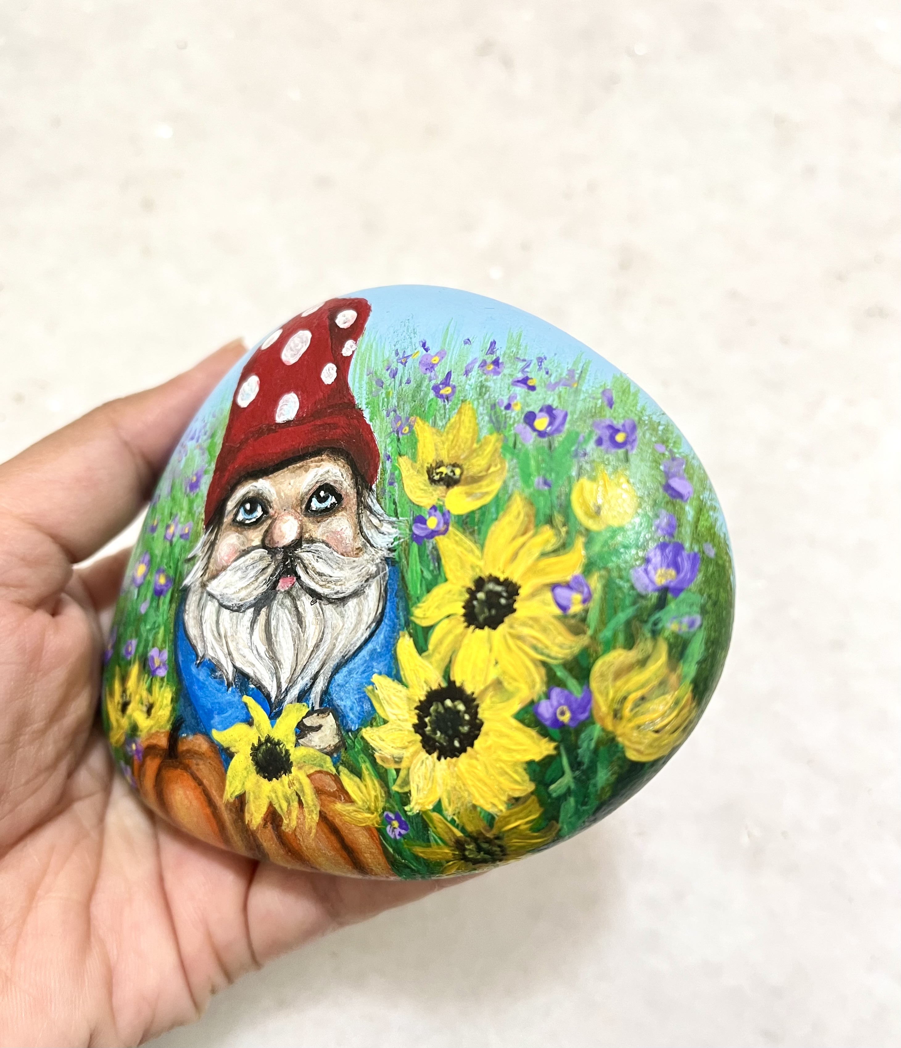 Hand-painted Decorative Garden Gnome Stone - Fall theme gifts