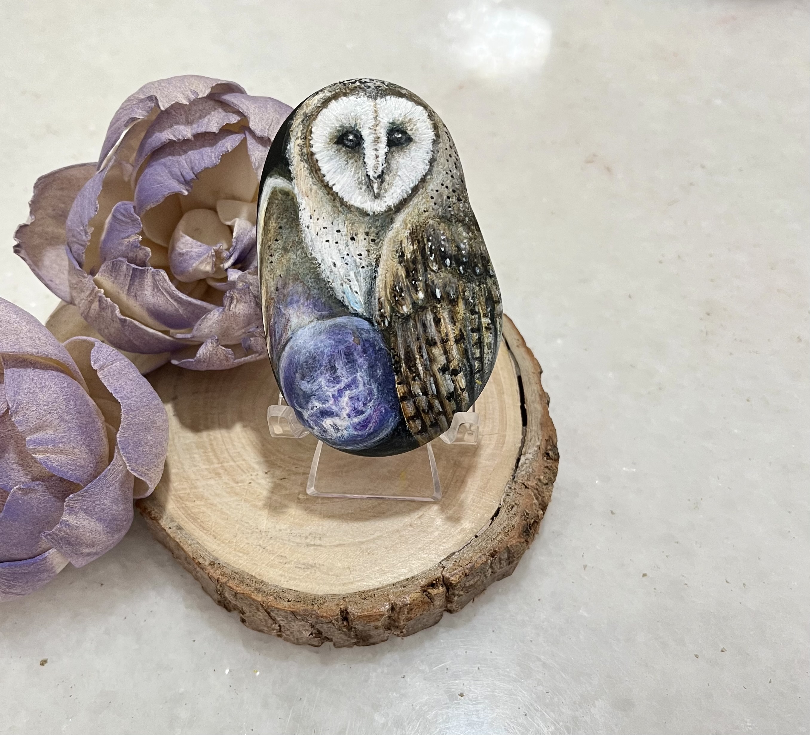 Hand-painted owl decorative stone