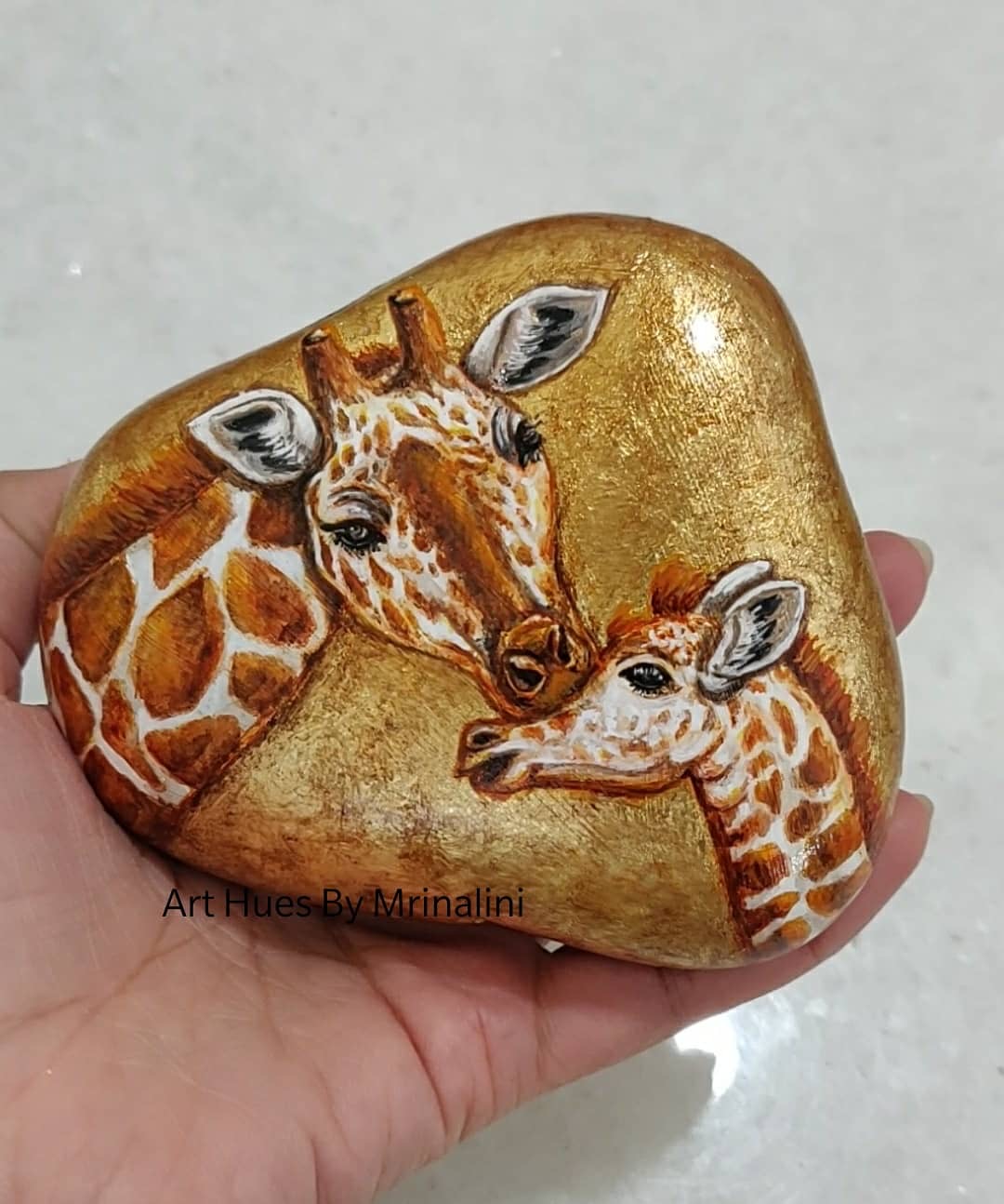 Hand-painted Giraffe Family Rock