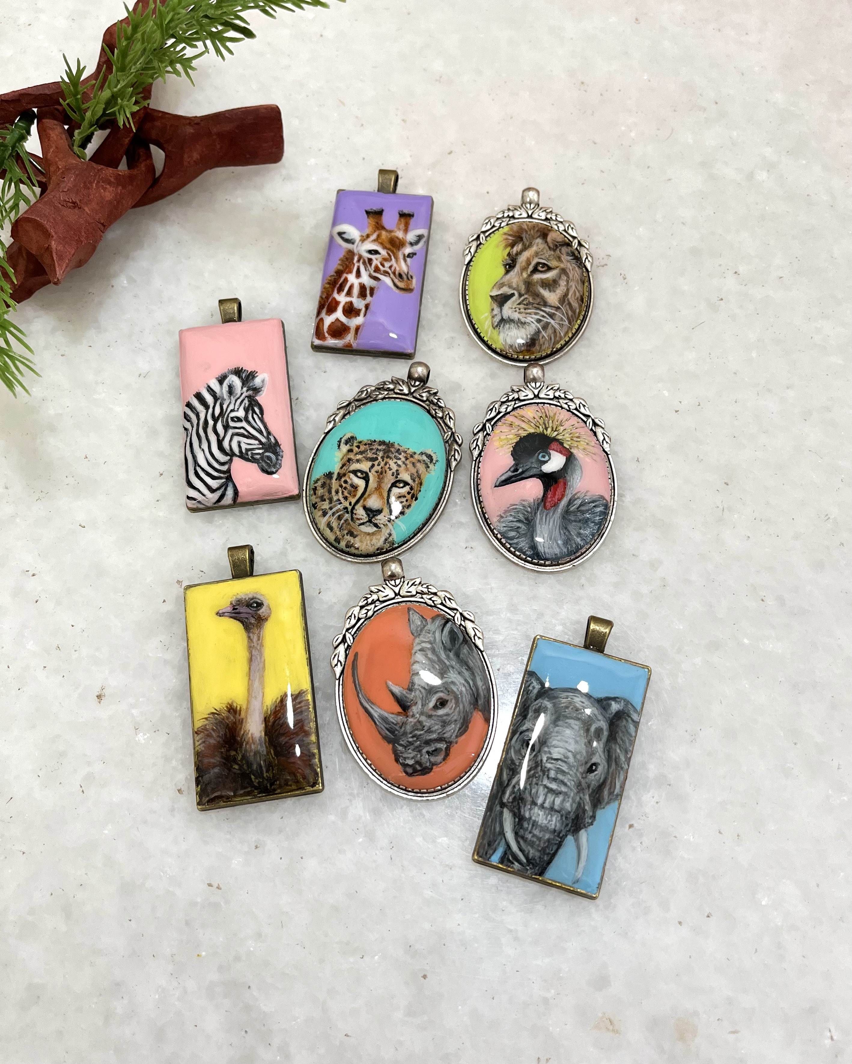 Hand-painted Zebra Pendant Necklace