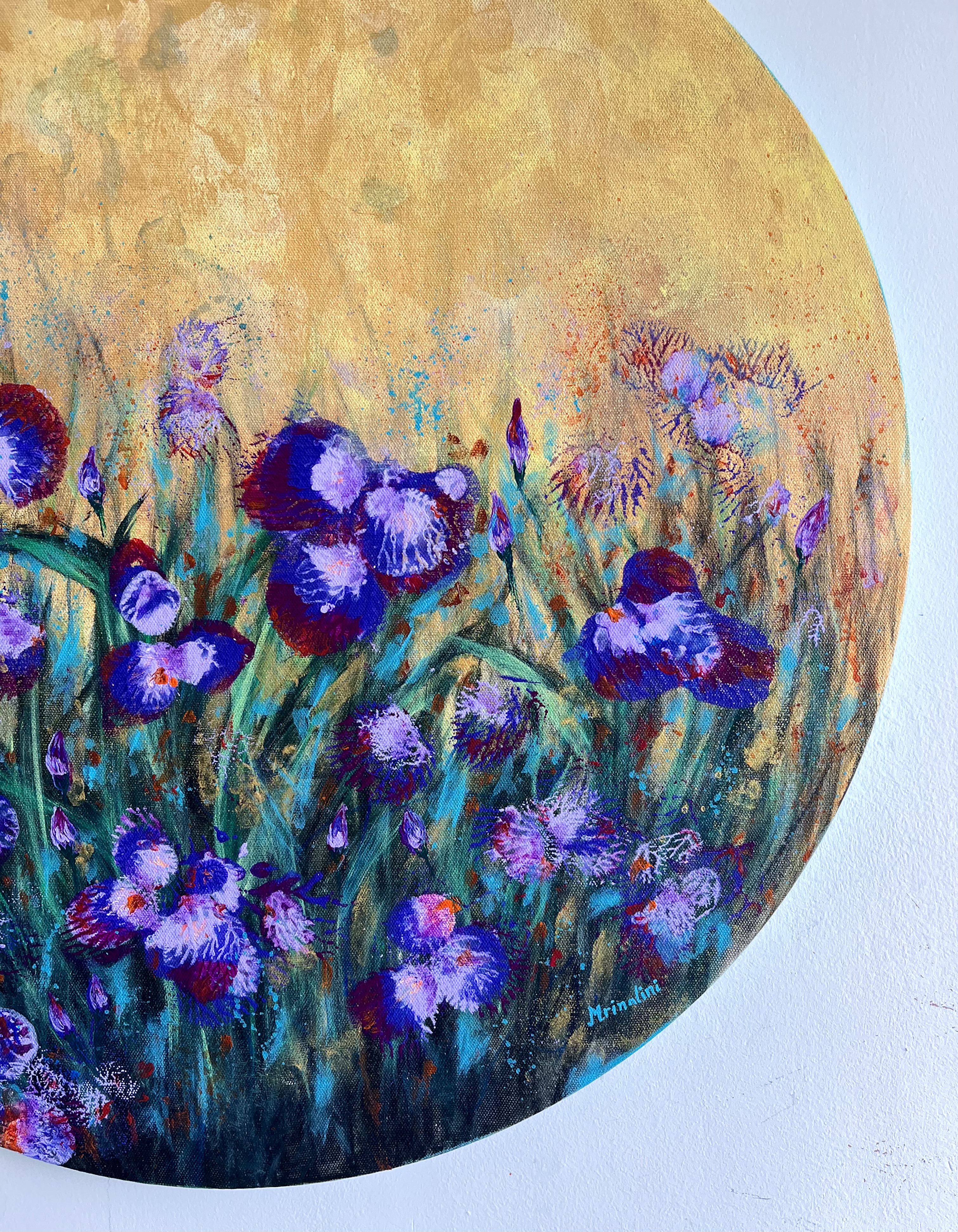 Abstract Iris Floral painting on a Round Canvas