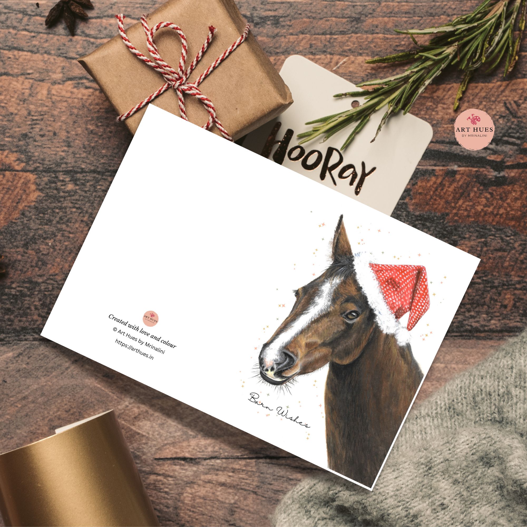Christmas Horse Printable Card, Barn Inspired Winter Greeting, 5x7 Horse Art Print, Equestrian Digital Download