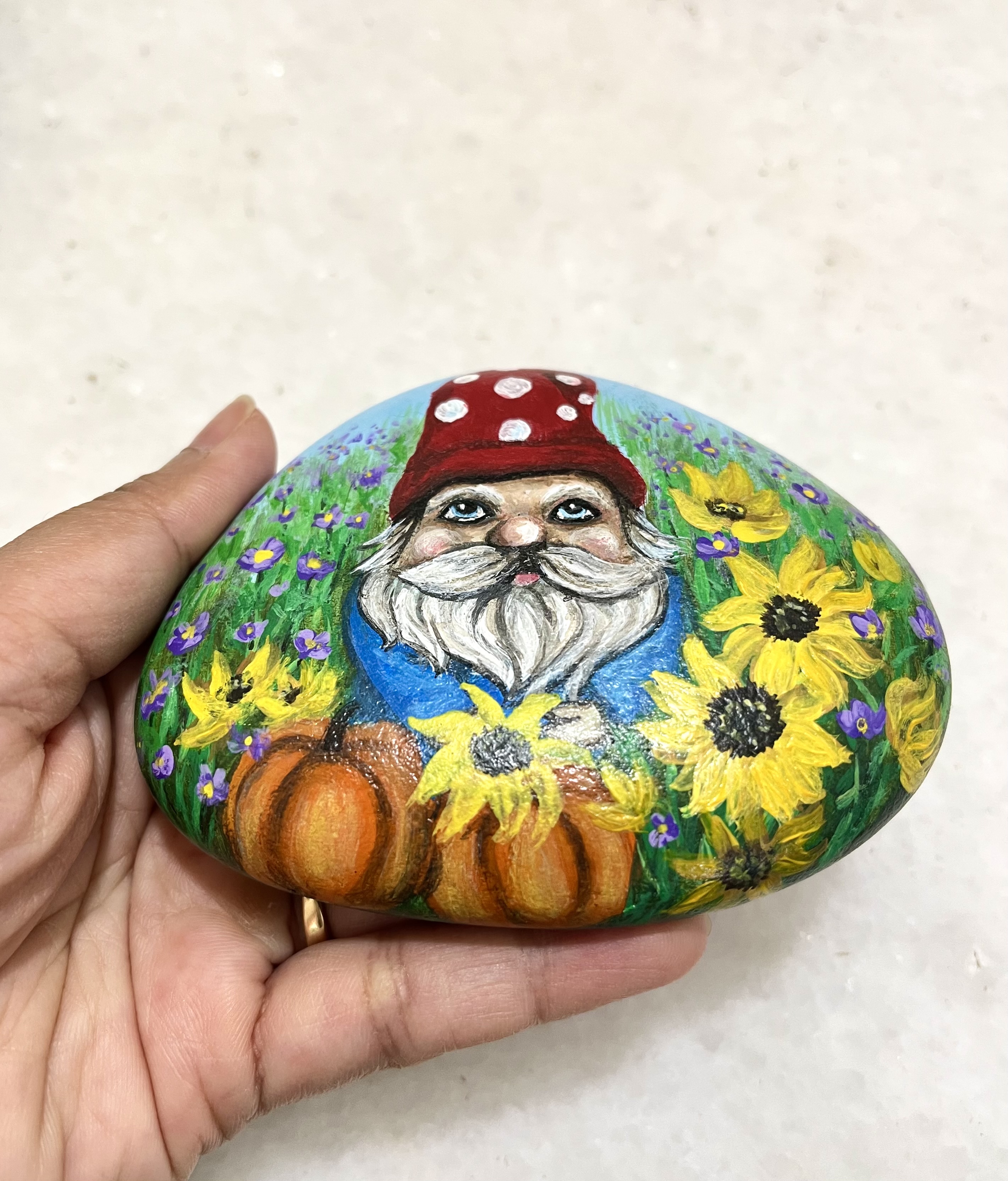 Hand-painted Decorative Garden Gnome Stone - Fall theme gifts