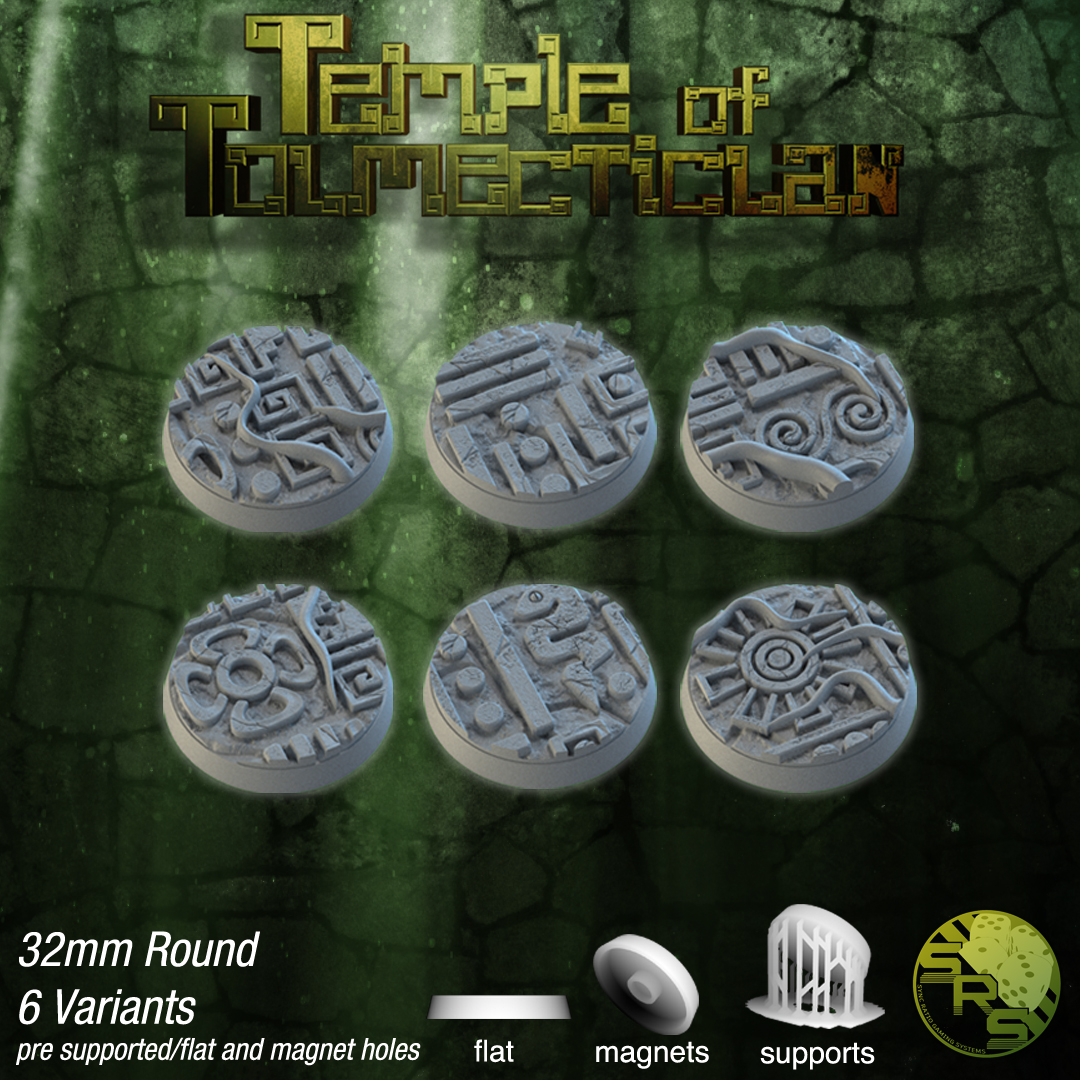 Aztec Scenic Bases – Resin 3D Printed Bases for Tabletop Miniatures | 25mm to 120mm Sizes Available