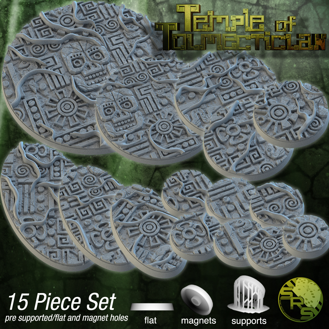 Aztec Scenic Bases – Resin 3D Printed Bases for Tabletop Miniatures | 25mm to 120mm Sizes Available