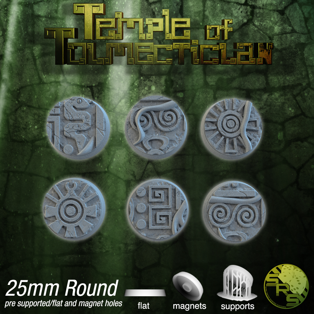 Aztec Scenic Bases – Resin 3D Printed Bases for Tabletop Miniatures | 25mm to 120mm Sizes Available