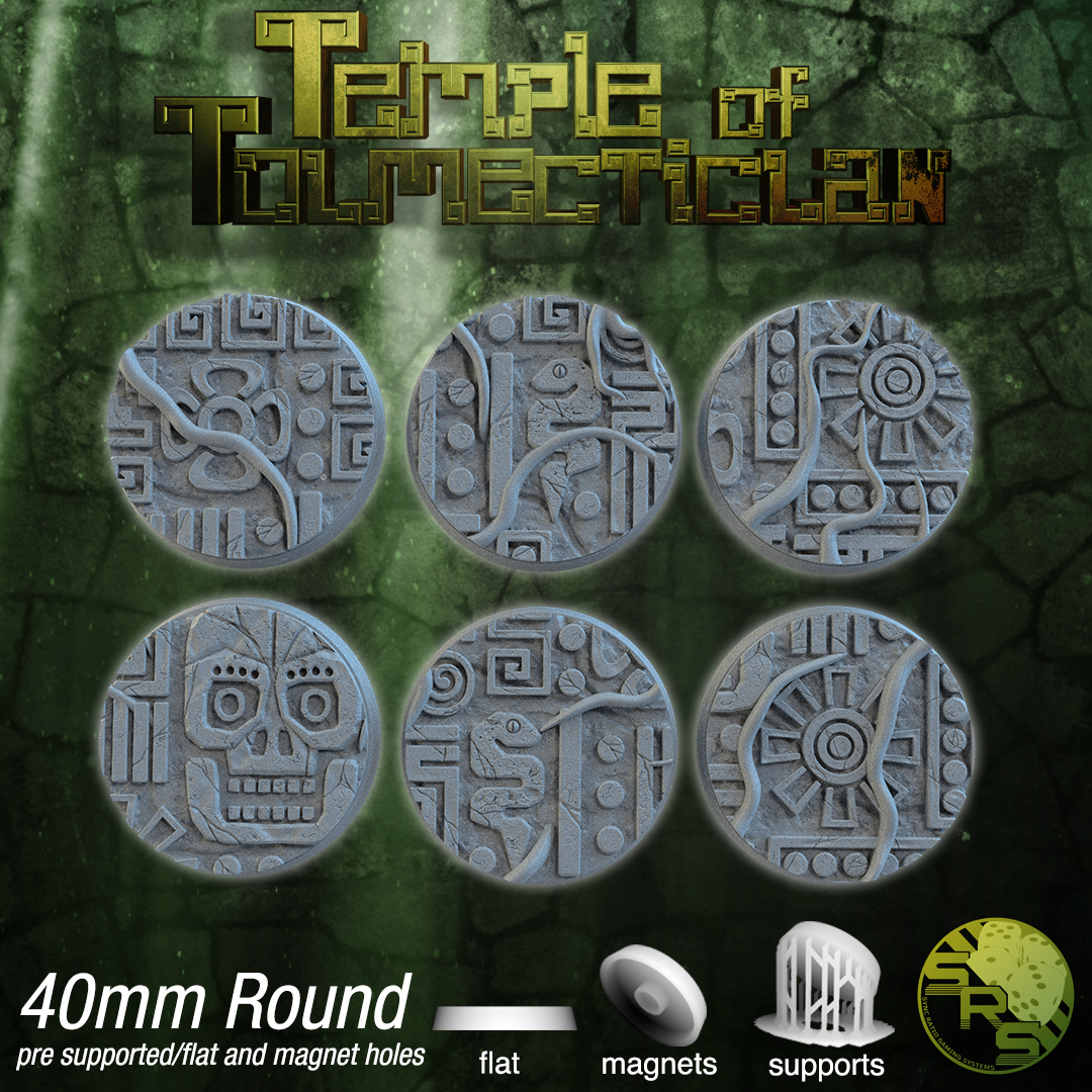 Aztec Scenic Bases – Resin 3D Printed Bases for Tabletop Miniatures | 25mm to 120mm Sizes Available