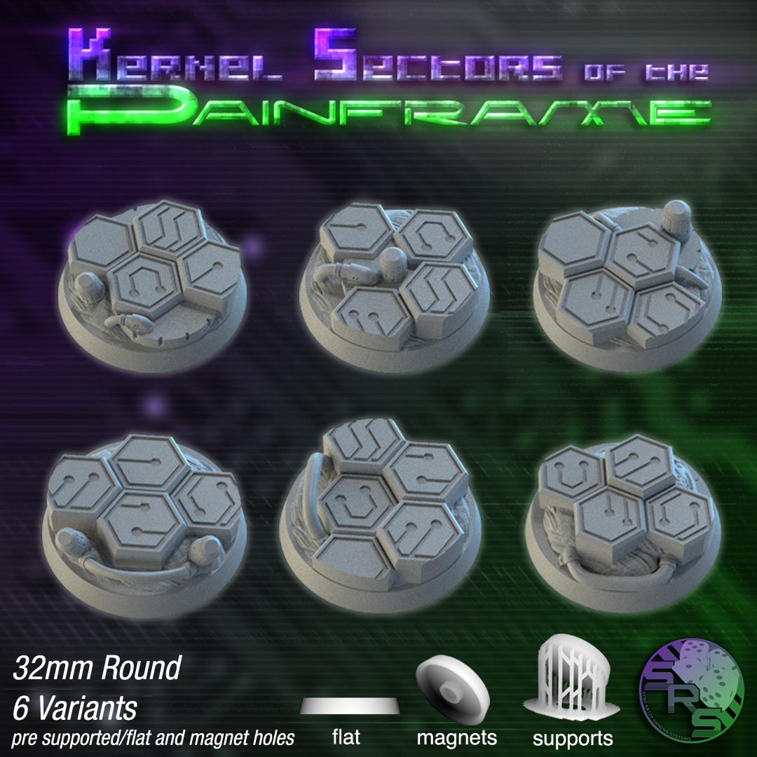 Cyberhex Scenic Bases – Resin 3D Printed Bases for Tabletop Miniatures | 25mm to 120mm Sizes Available