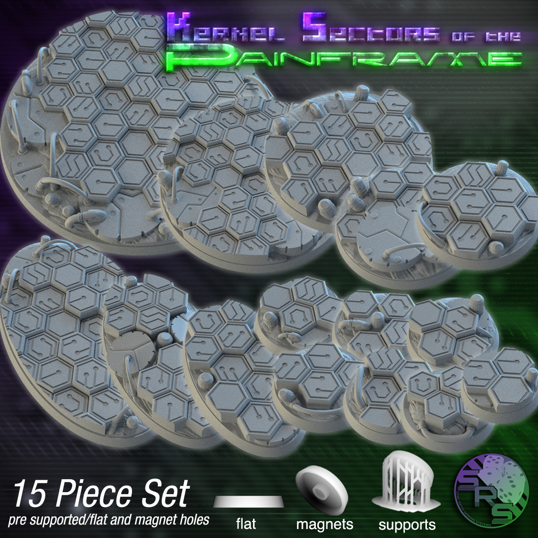 Cyberhex Scenic Bases – Resin 3D Printed Bases for Tabletop Miniatures | 25mm to 120mm Sizes Available