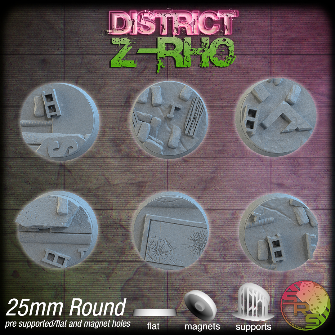 Urban Apocalypse Scenic Bases – Resin 3D Printed Bases for Tabletop Miniatures | 25mm to 120mm Sizes Available