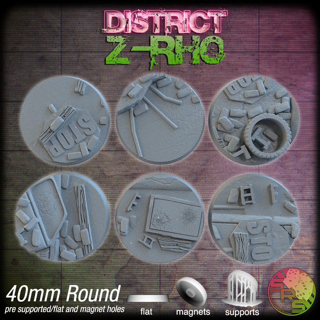 Urban Apocalypse Scenic Bases – Resin 3D Printed Bases for Tabletop Miniatures | 25mm to 120mm Sizes Available