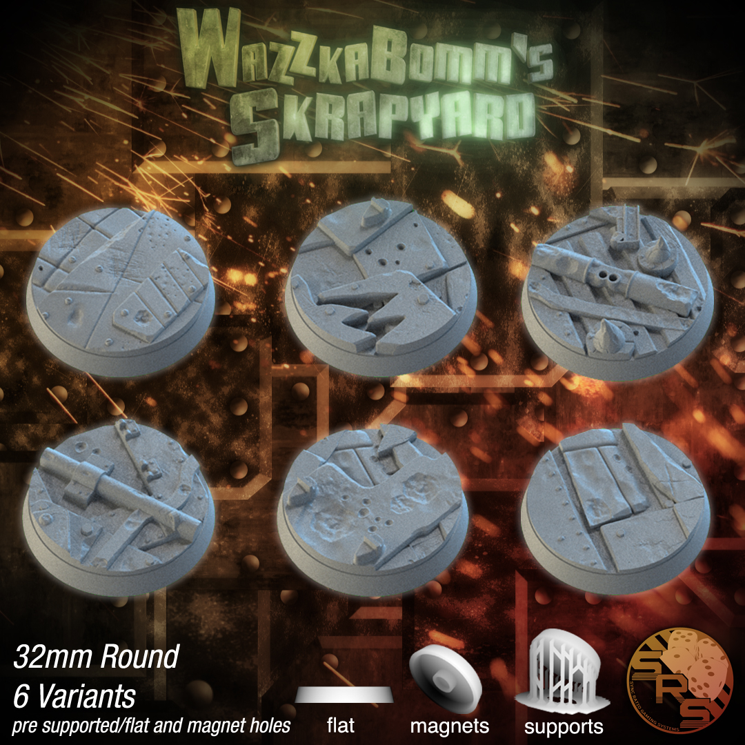 Scrap Scenic Bases – Resin 3D Printed Bases for Tabletop Miniatures | 25mm to 120mm Sizes Available